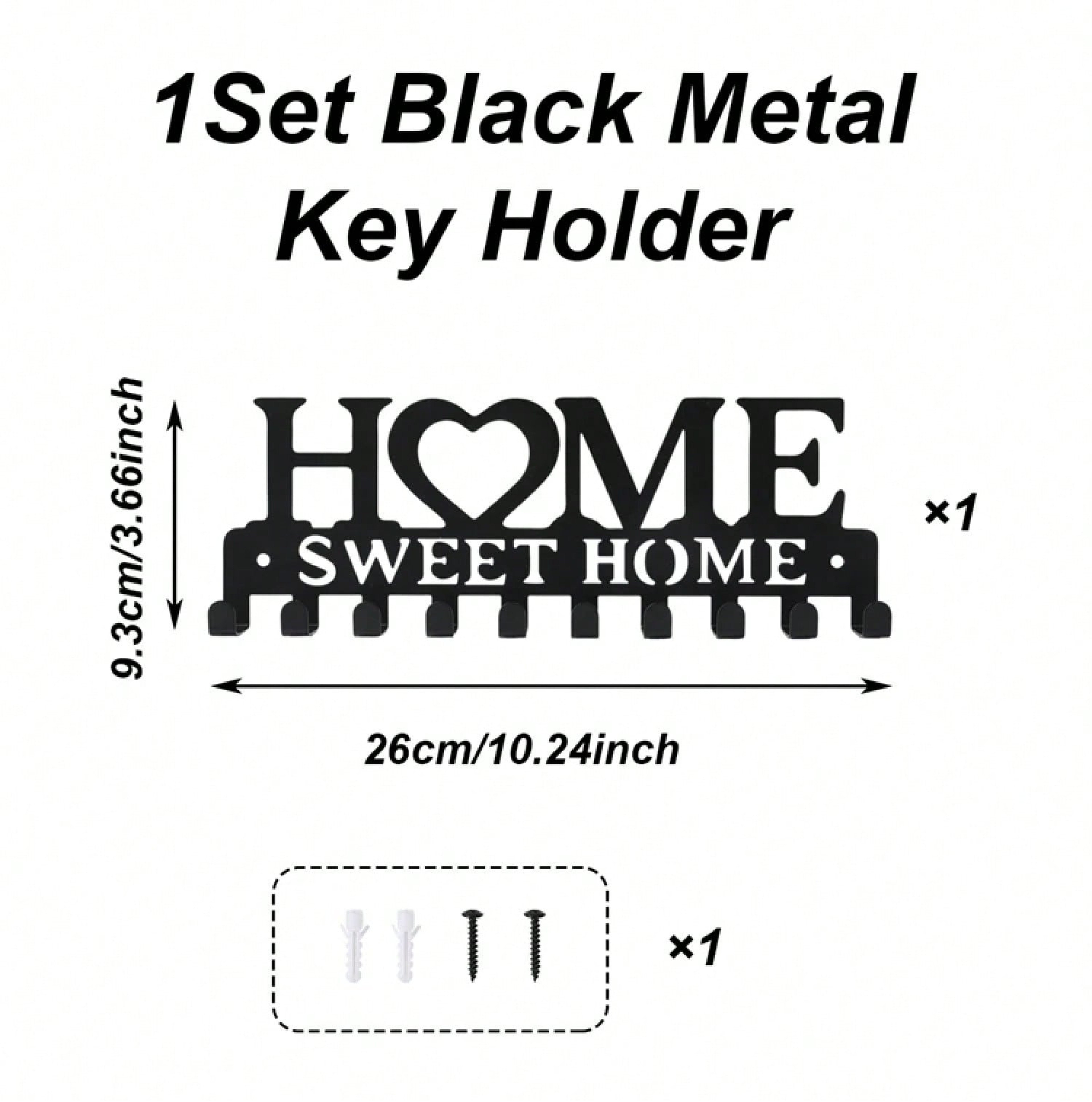 Home Sweet Home Wall Mounted Key Holder with Hooks Black Metal Key Organizer – view 7