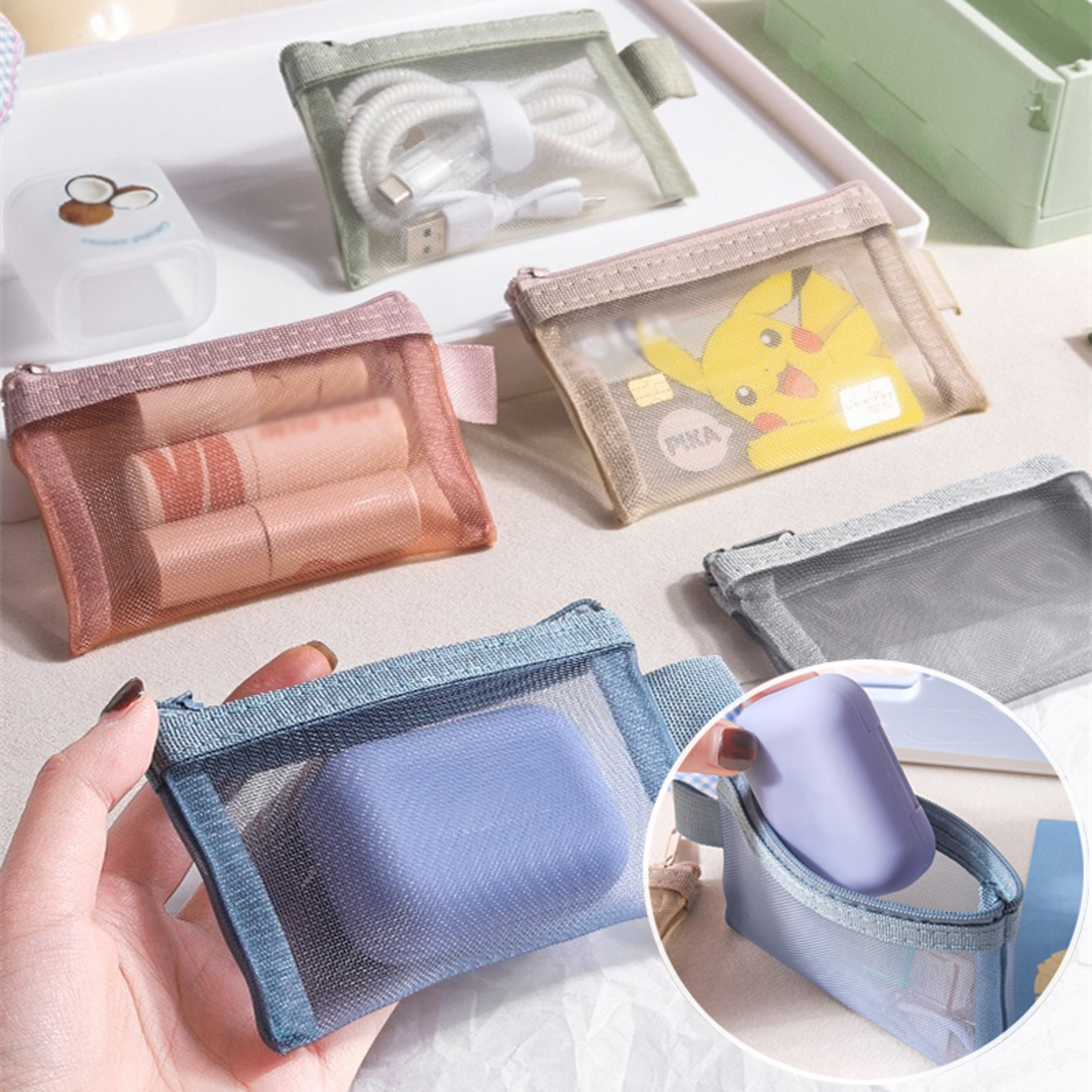 Mini Mesh Coin Purse Small Zipper Pouch and Travel Organizer for Cards Keys and Earbuds – view 2