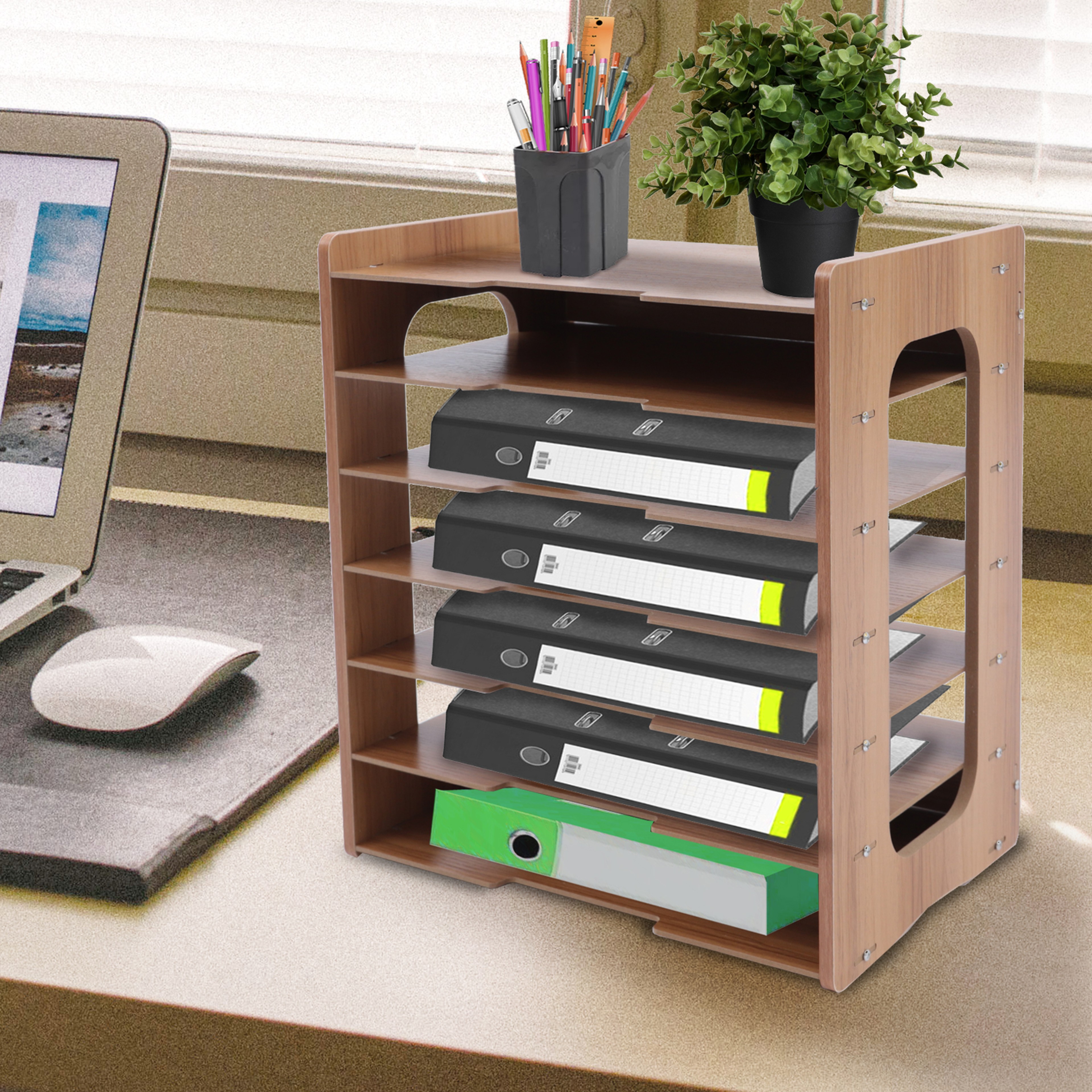Tier Wooden Desk Organizer with Paper Sorter and Desktop File Storage – view 4