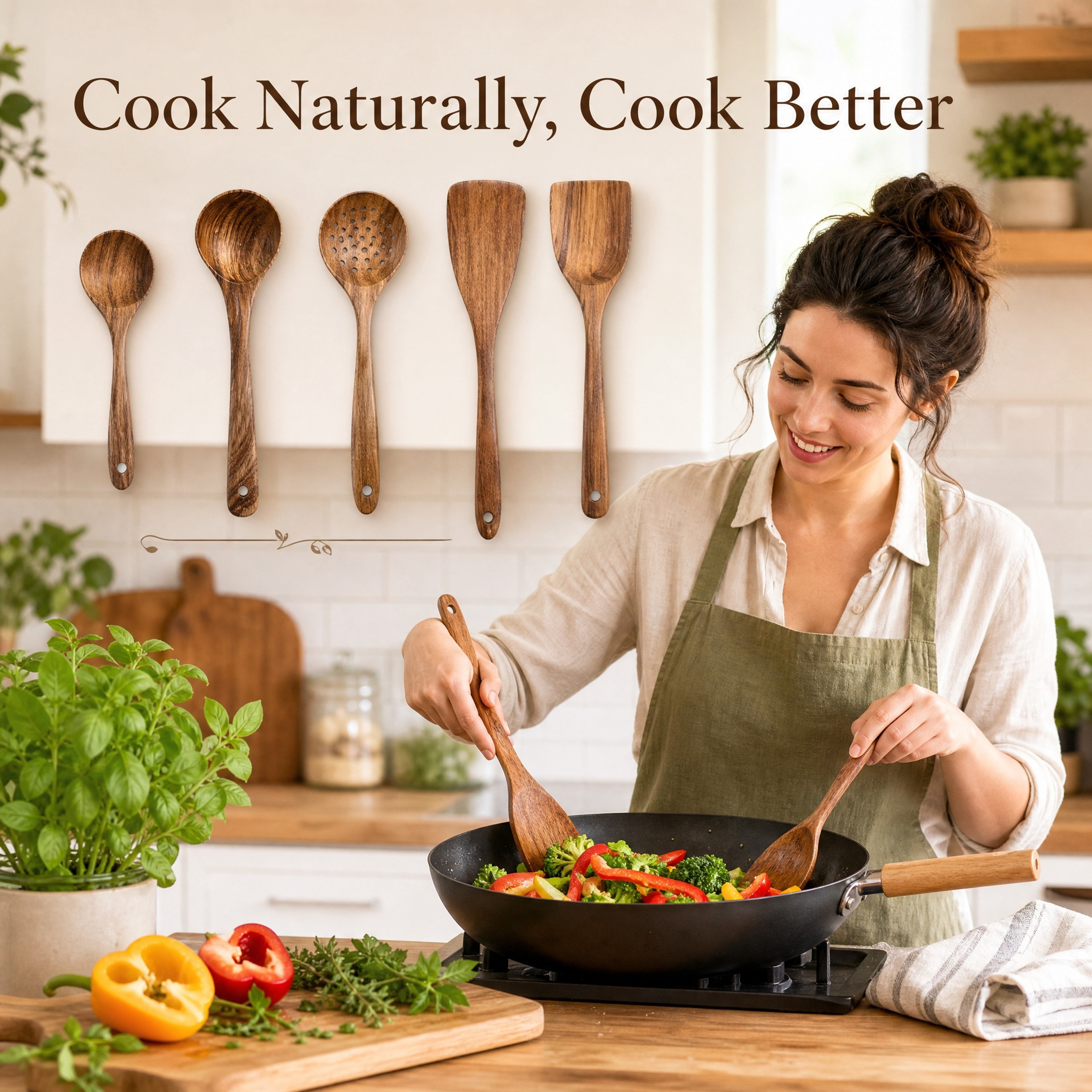 Wooden Cooking Utensils Set With Spatulas Spoons And Storage Holder 1