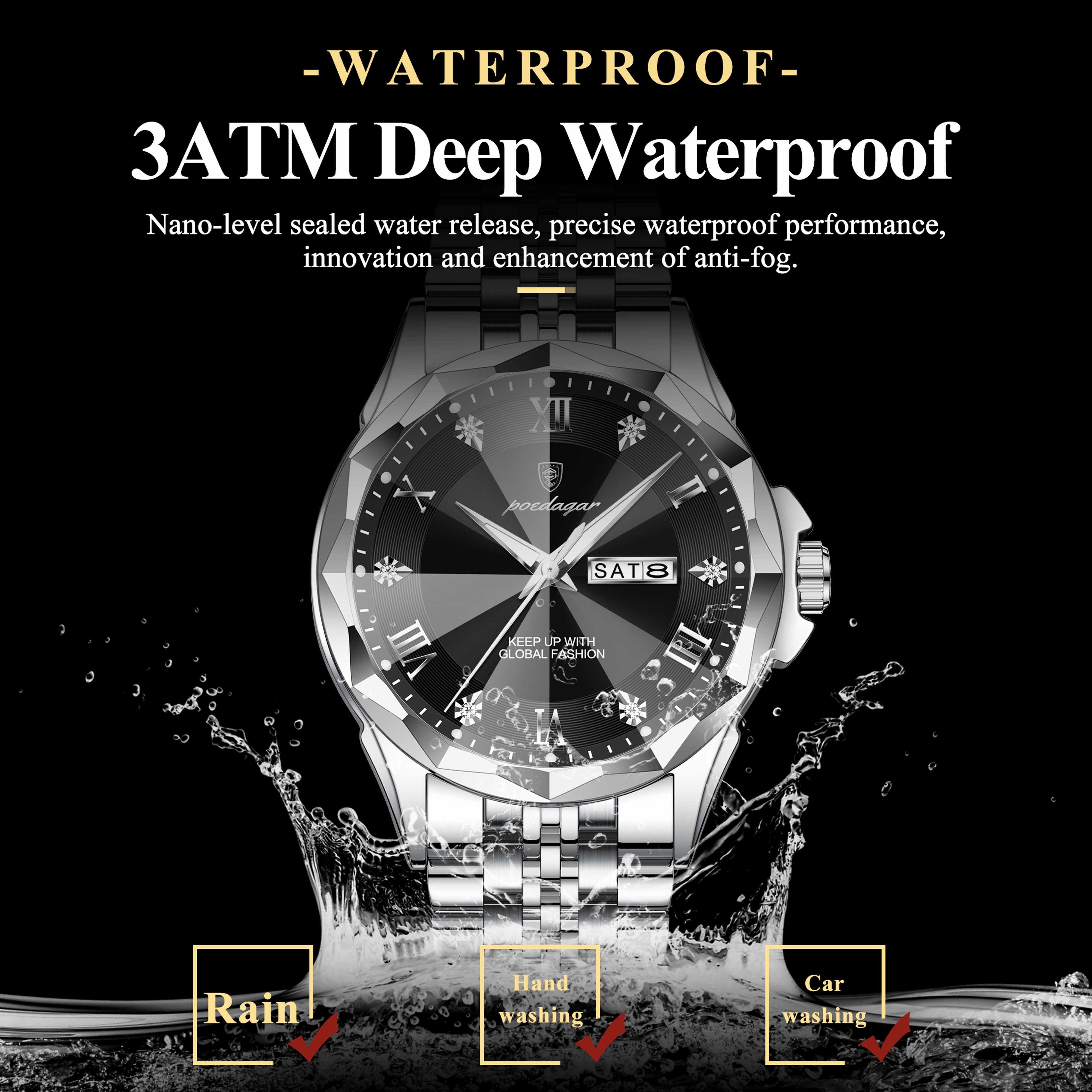 Luxury Mens Quartz Watch Waterproof Luminous Stainless Steel Business Watch 1