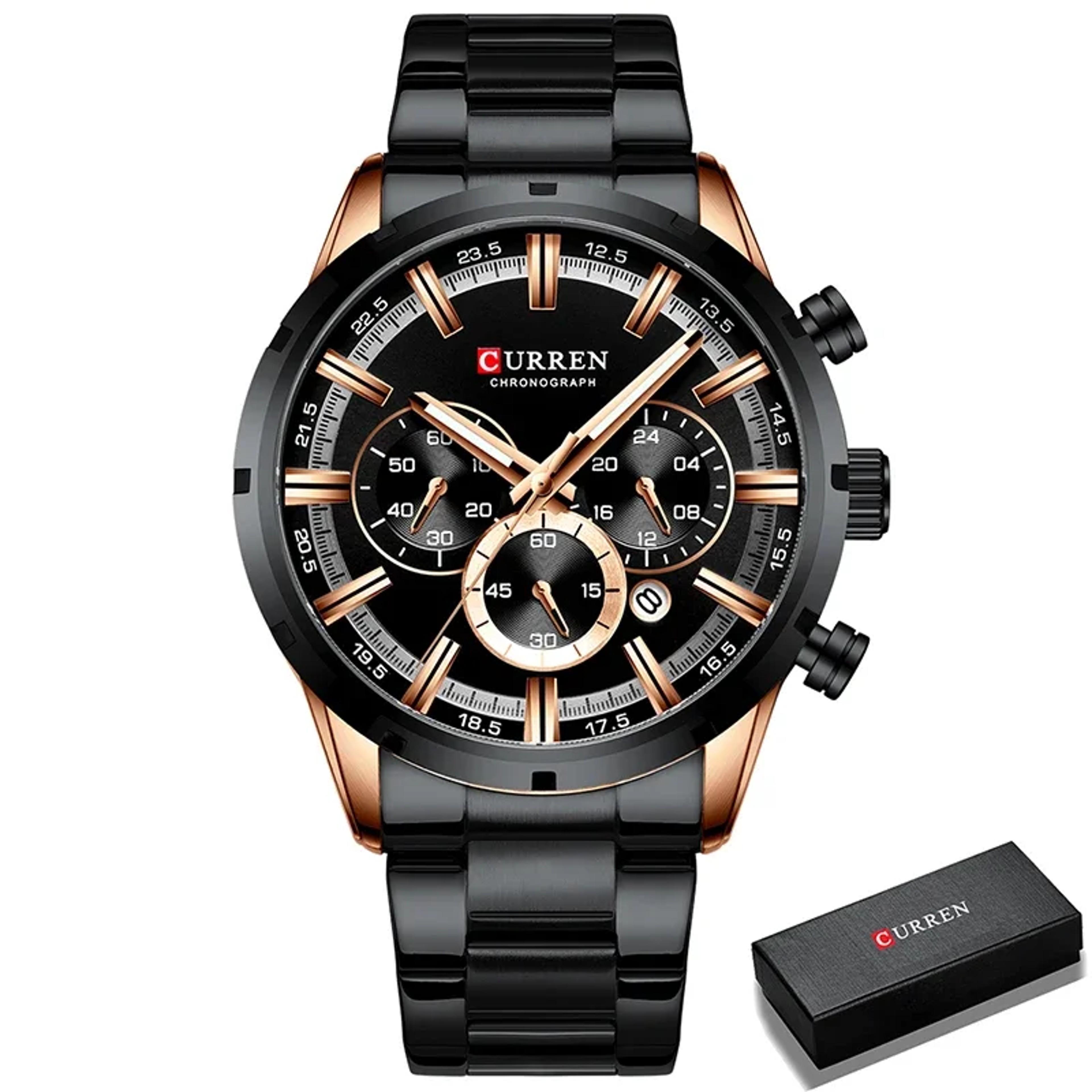 Multifunction Waterproof Watch Stainless Steel Business Calendar Wristwatch 8