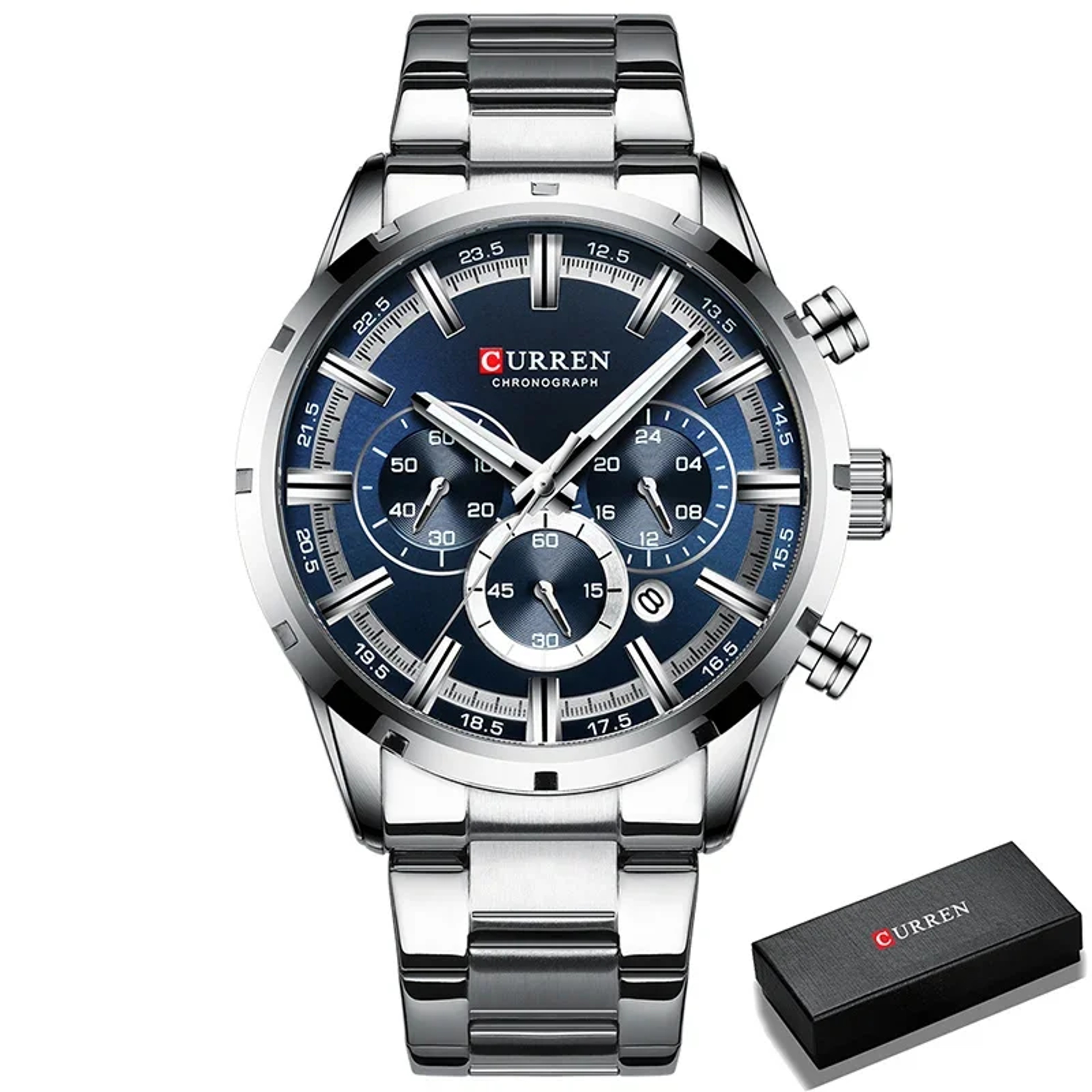 Multifunction Waterproof Watch Stainless Steel Business Calendar Wristwatch 10