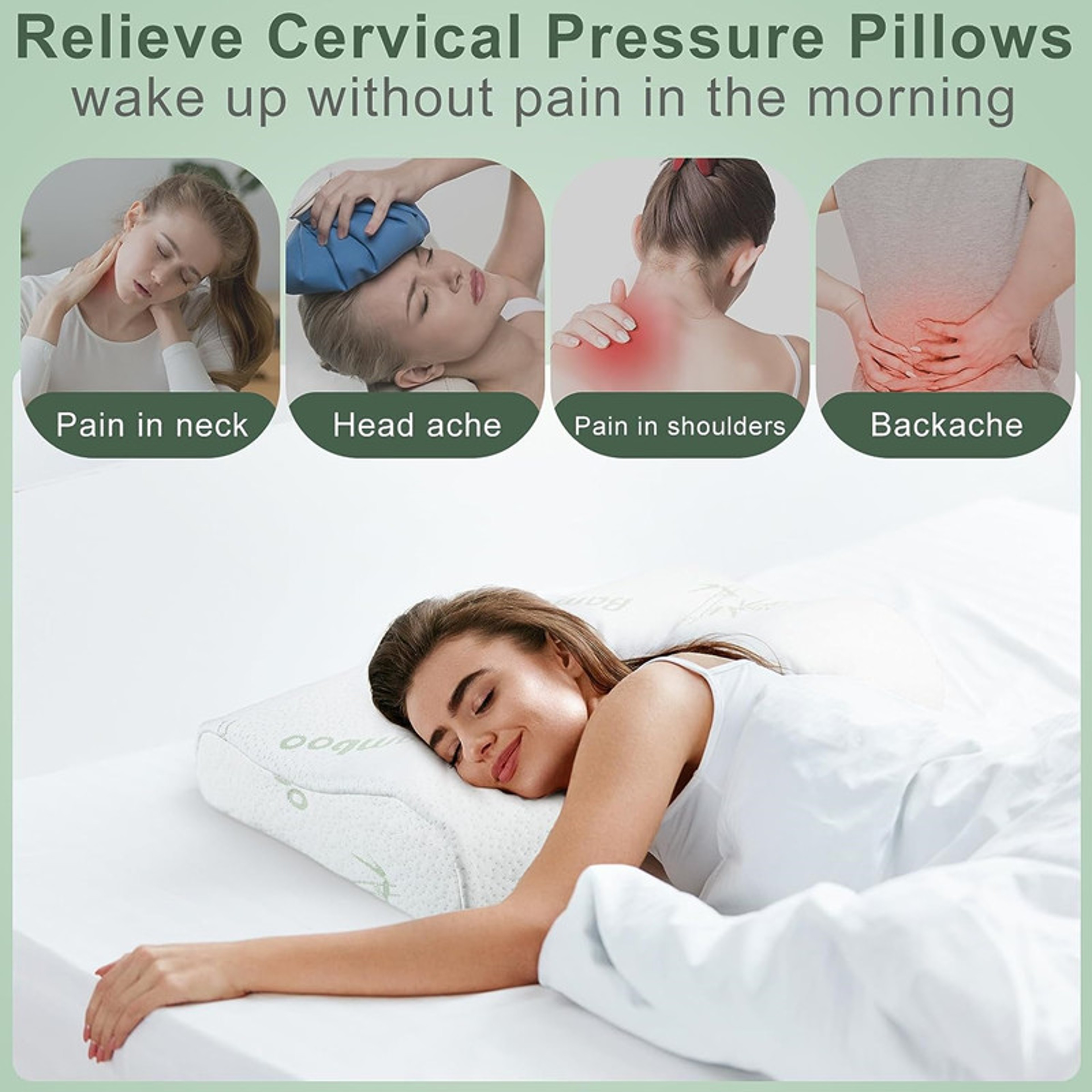 Bamboo Memory Foam Pillow Ergonomic Neck Support Pillow with Removable Cover – view 4