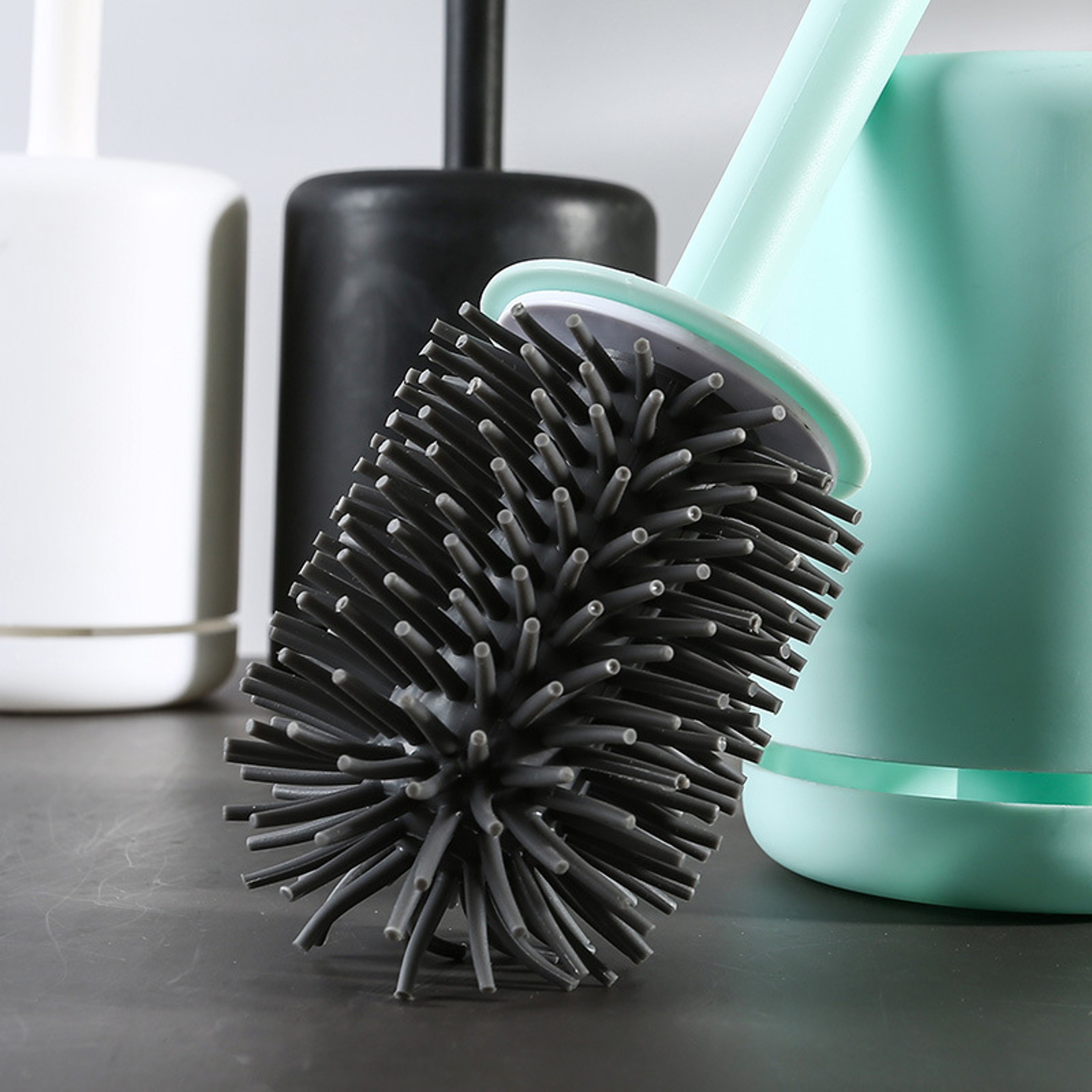 Quick Dry Silicone Toilet Brush With Wall Mount Holder 3
