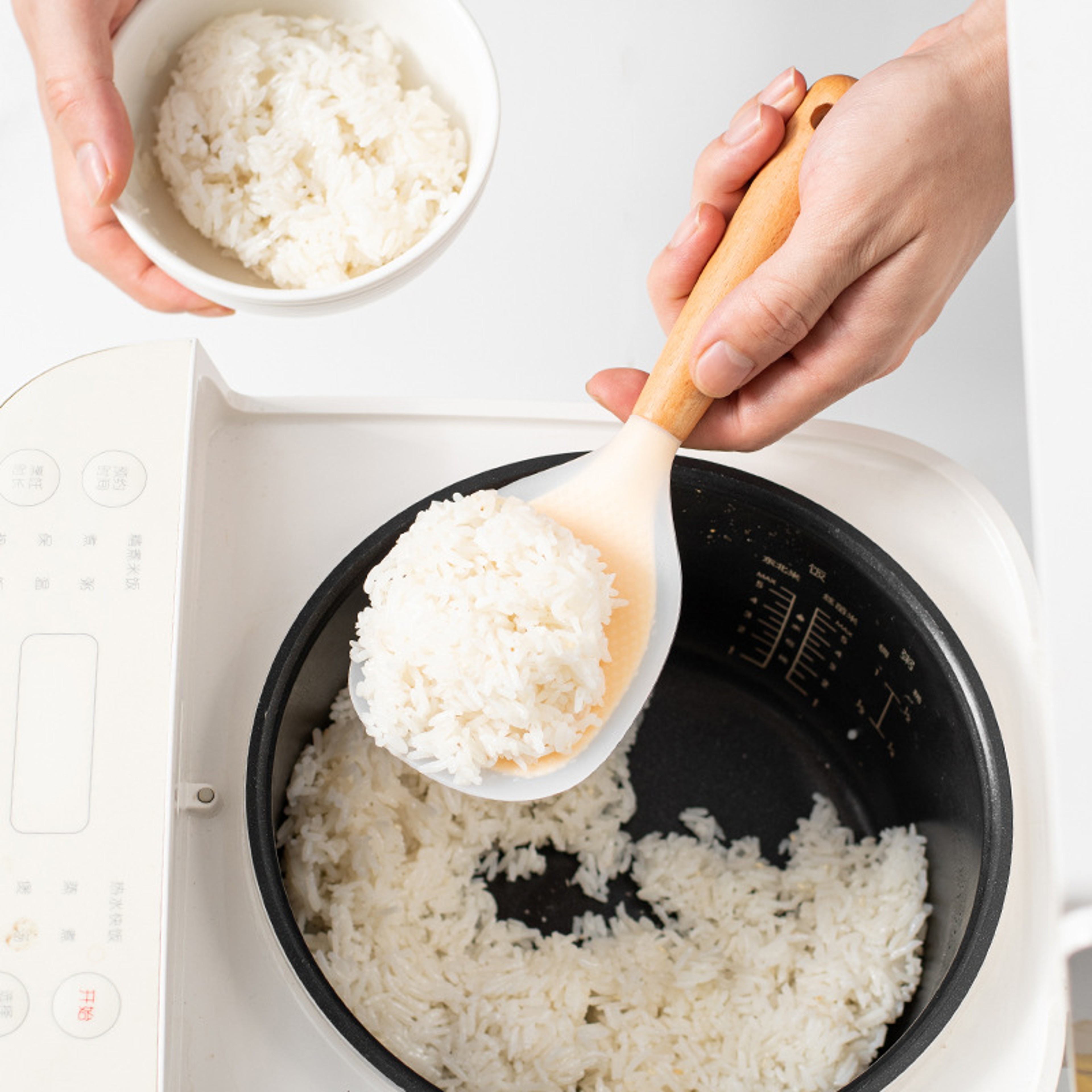 Wooden Handle Silicone Rice Spoon Non Stick Rice Paddle for Rice Cooker – view 6