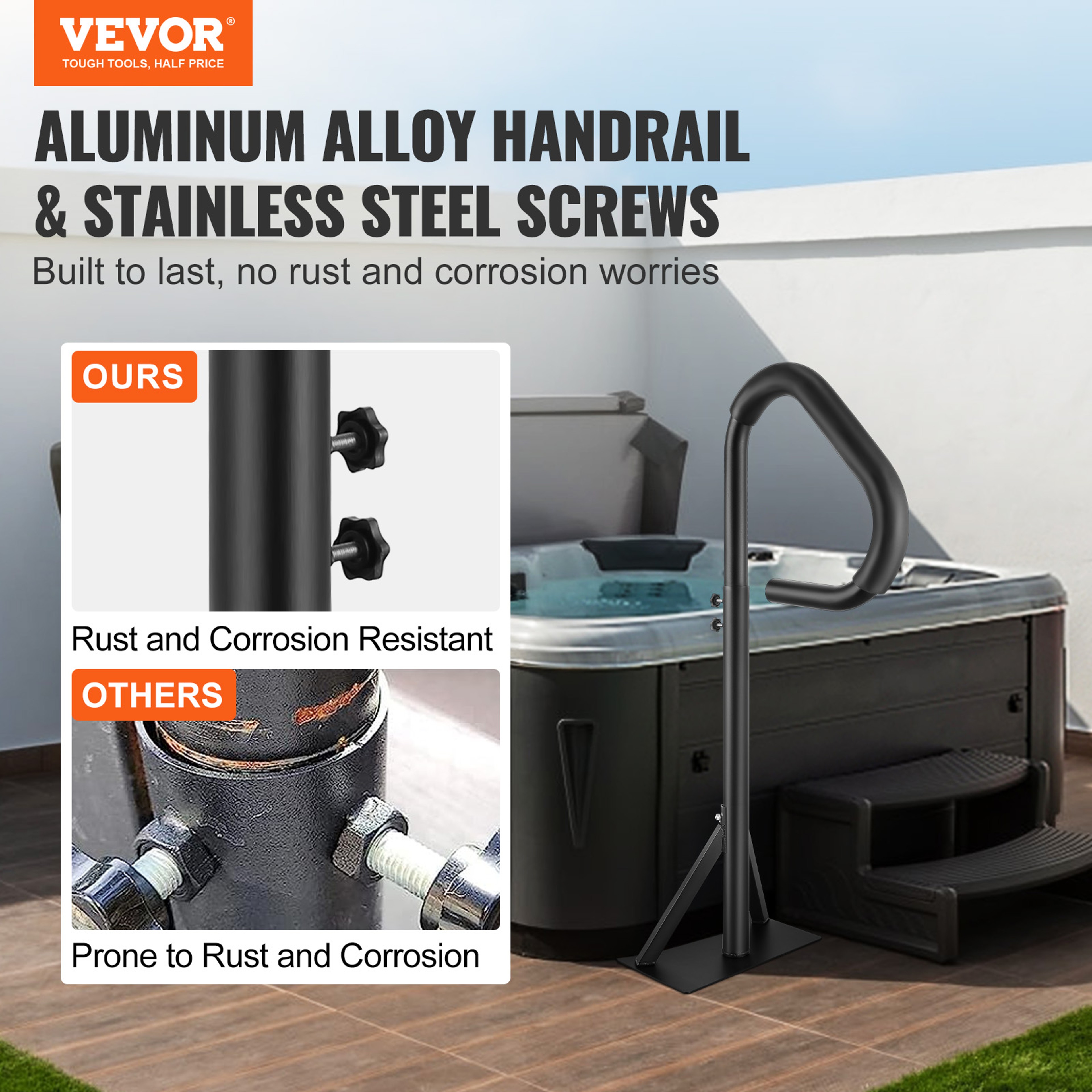 Rotating Adjustable Hot Tub Handrail with Slide-Under Mount – view 2