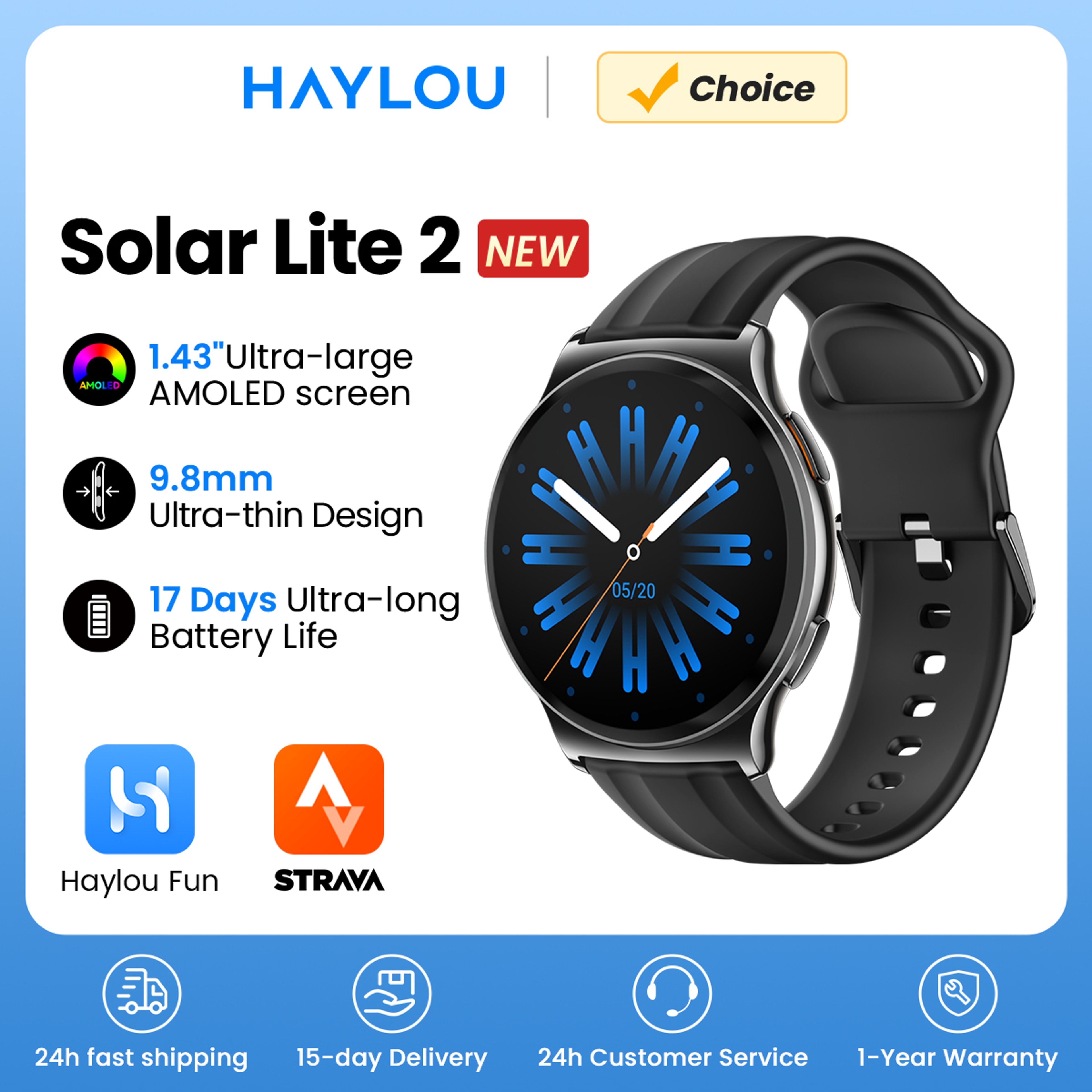 Haylou Solar Lite 2 Smartwatch with AMOLED Display and Bluetooth Calling – view 1