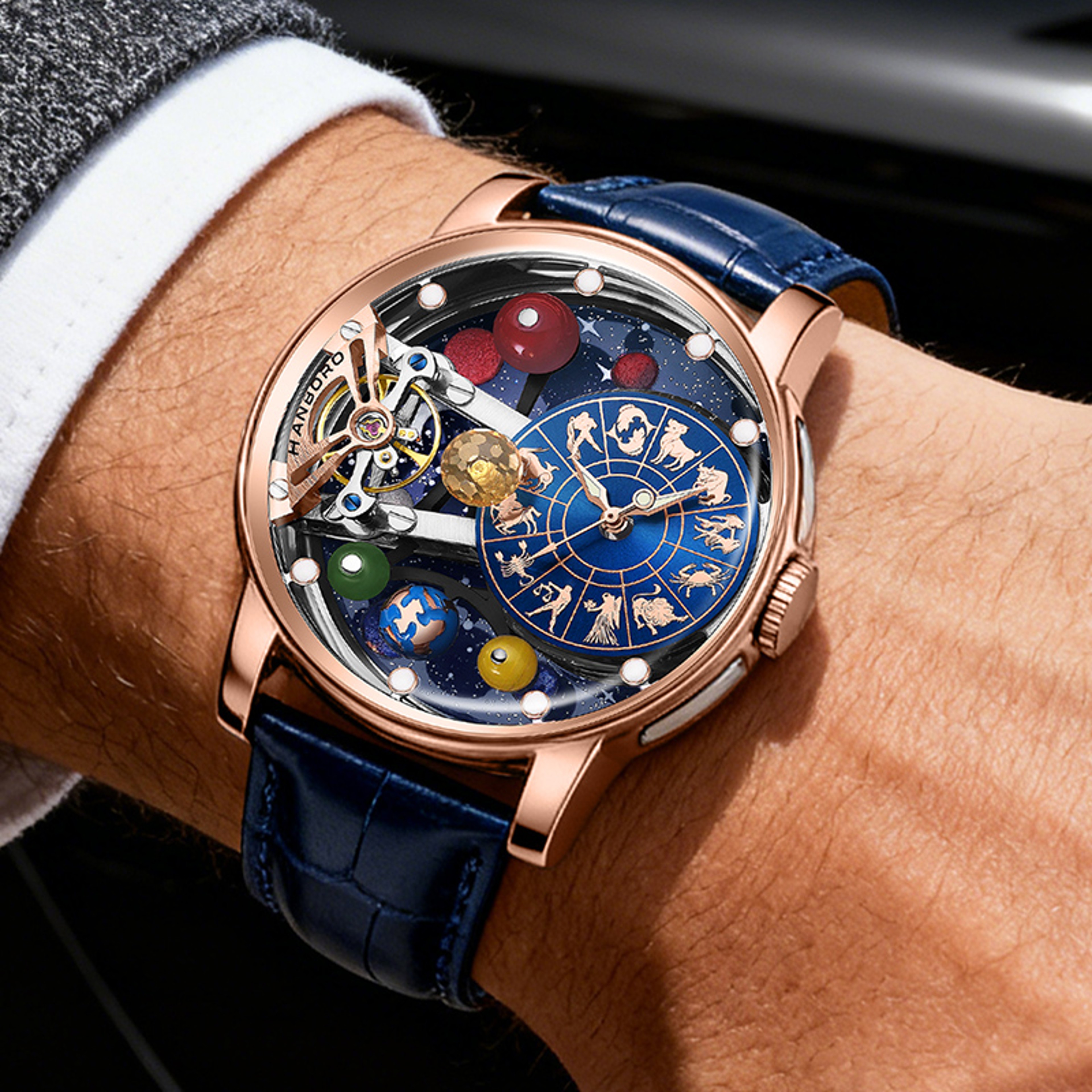 Men's Automatic Mechanical Skeleton Watch with Starry Sky Dial and Luminous Details – view 2