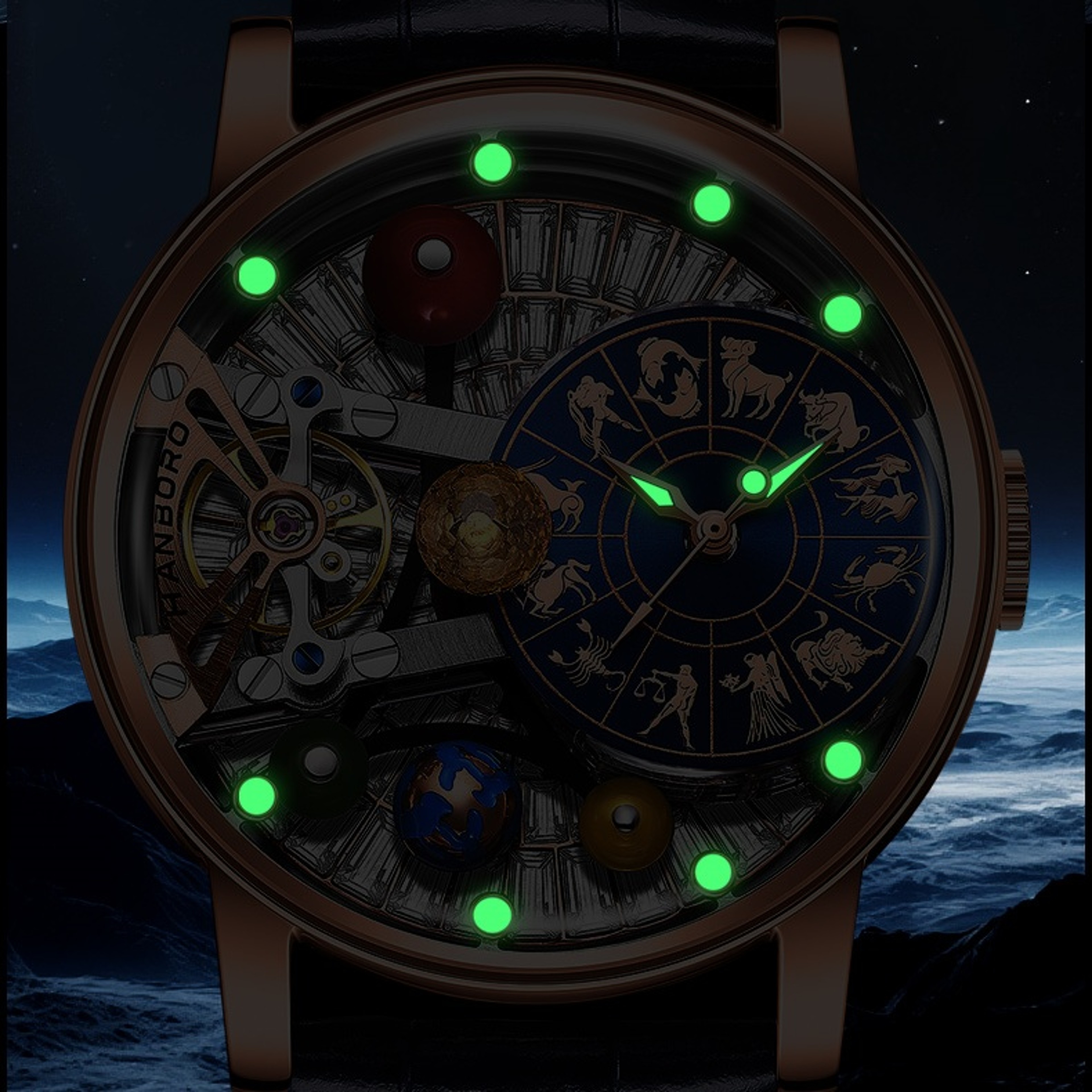 Men's Automatic Mechanical Skeleton Watch with Starry Sky Dial and Luminous Details – view 5