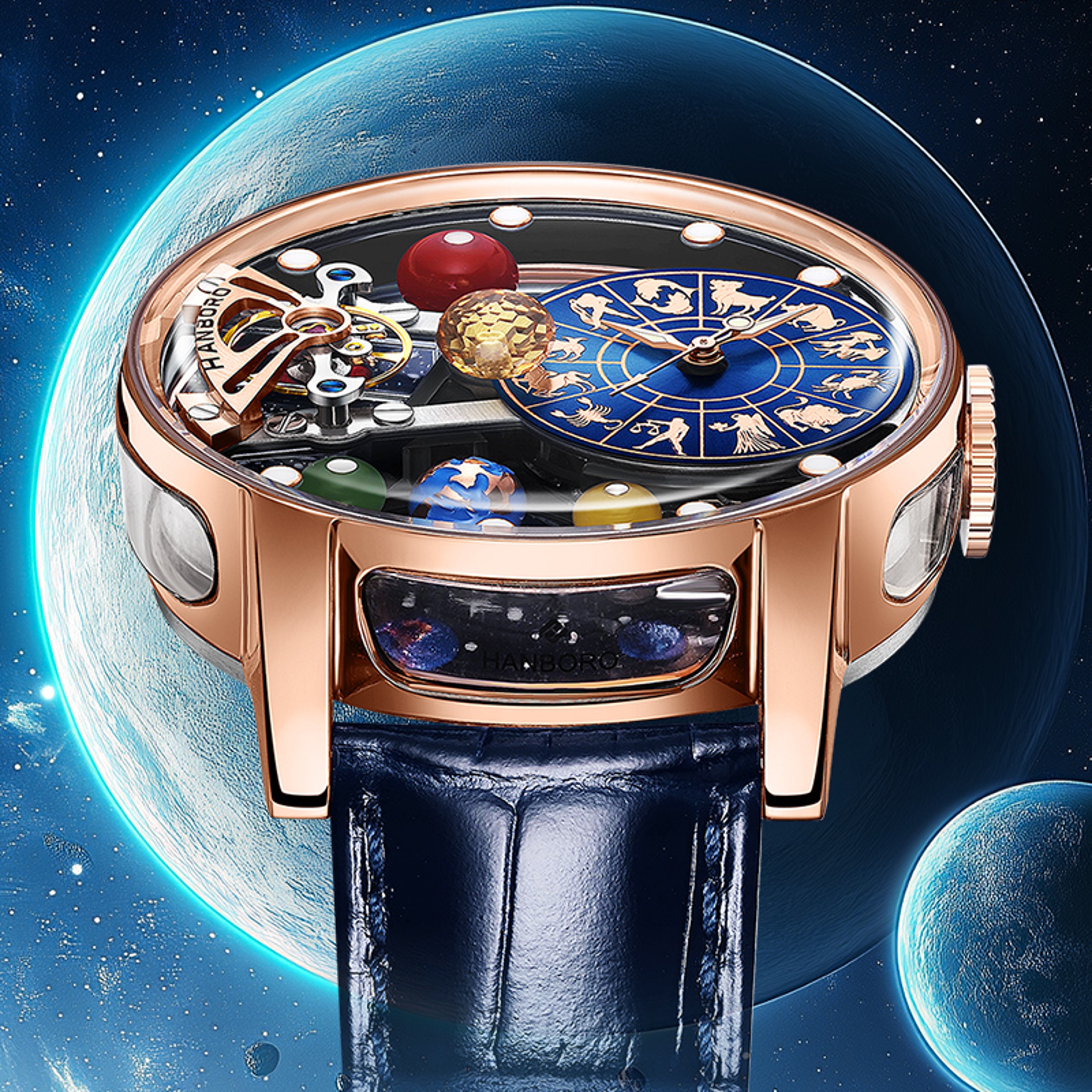Men's Automatic Mechanical Skeleton Watch with Starry Sky Dial and Luminous Details – view 3