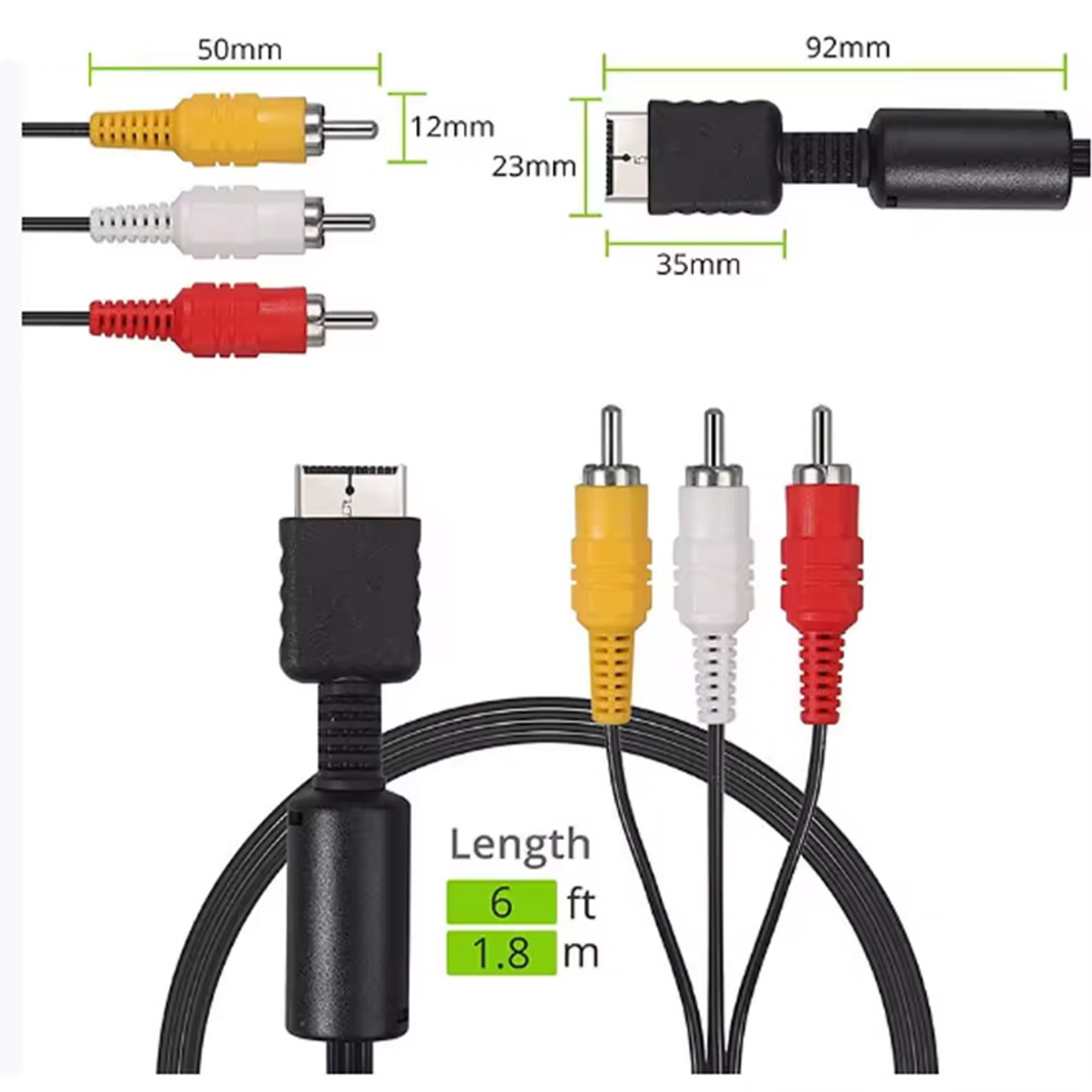 6 ft AV Cable for PS1 PS2 PS3 PlayStation Consoles with RCA Audio Video Connectors – view 1