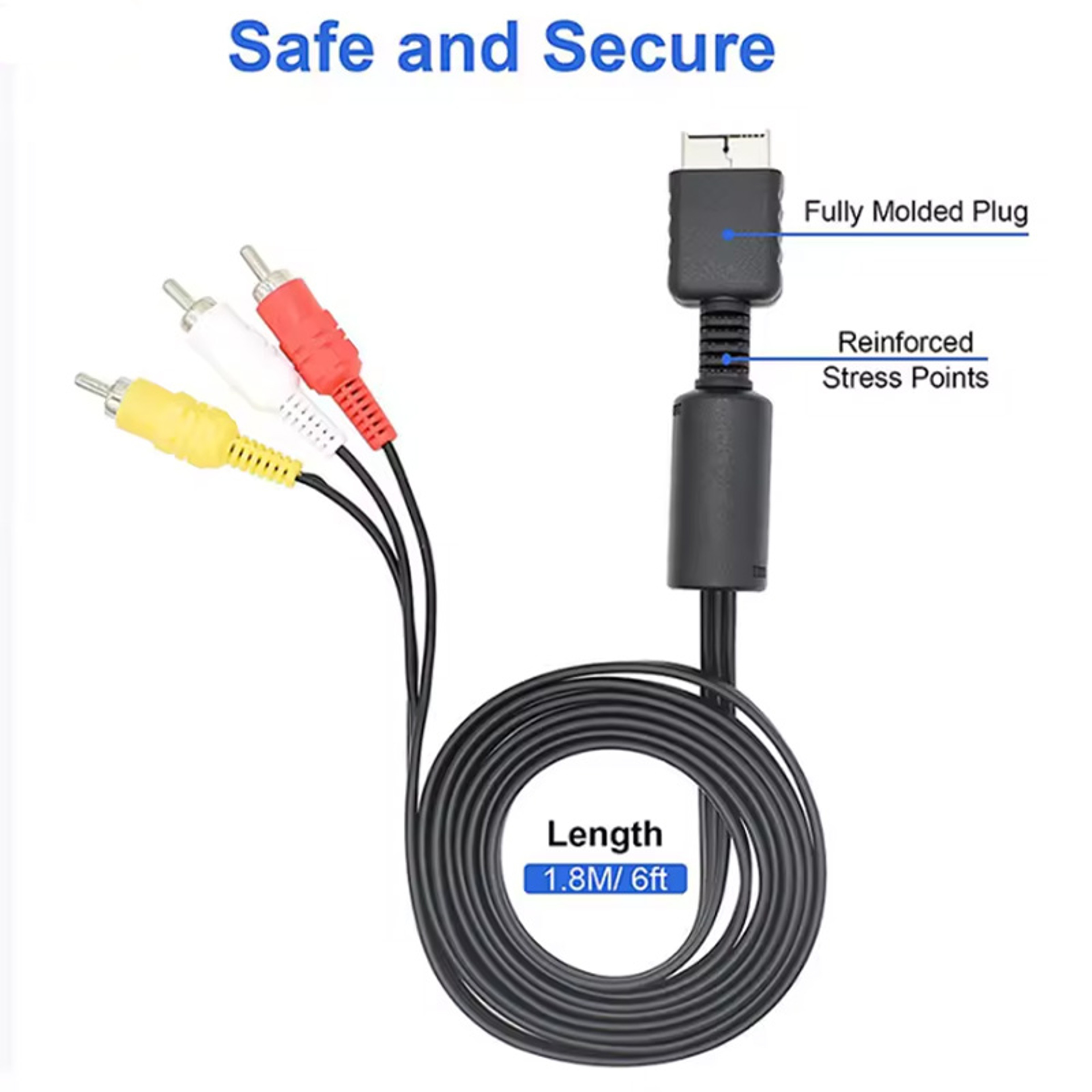 6 ft AV Cable for PS1 PS2 PS3 PlayStation Consoles with RCA Audio Video Connectors – view 3