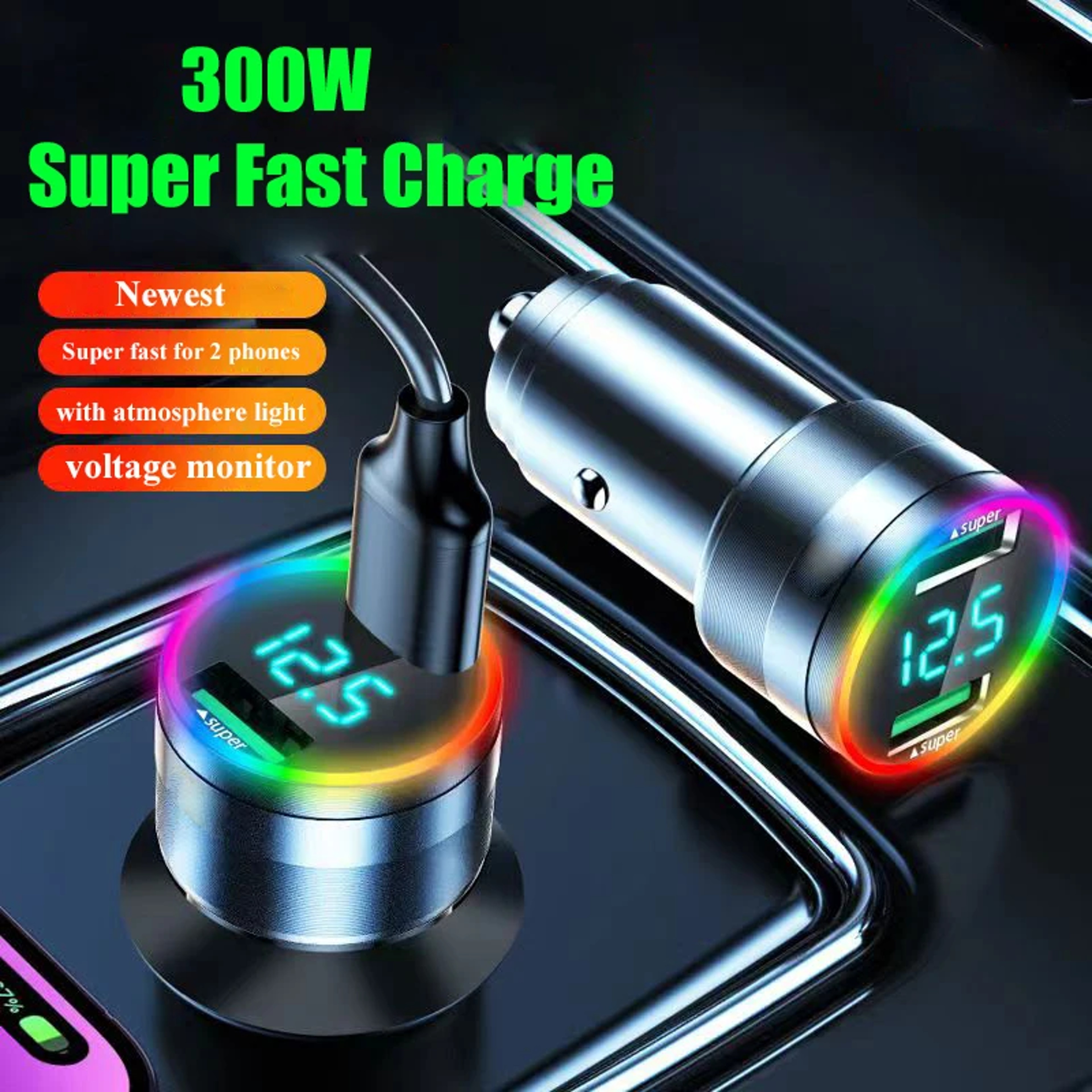 Dual Port USBC Car Charger With USB Fast Charging 0