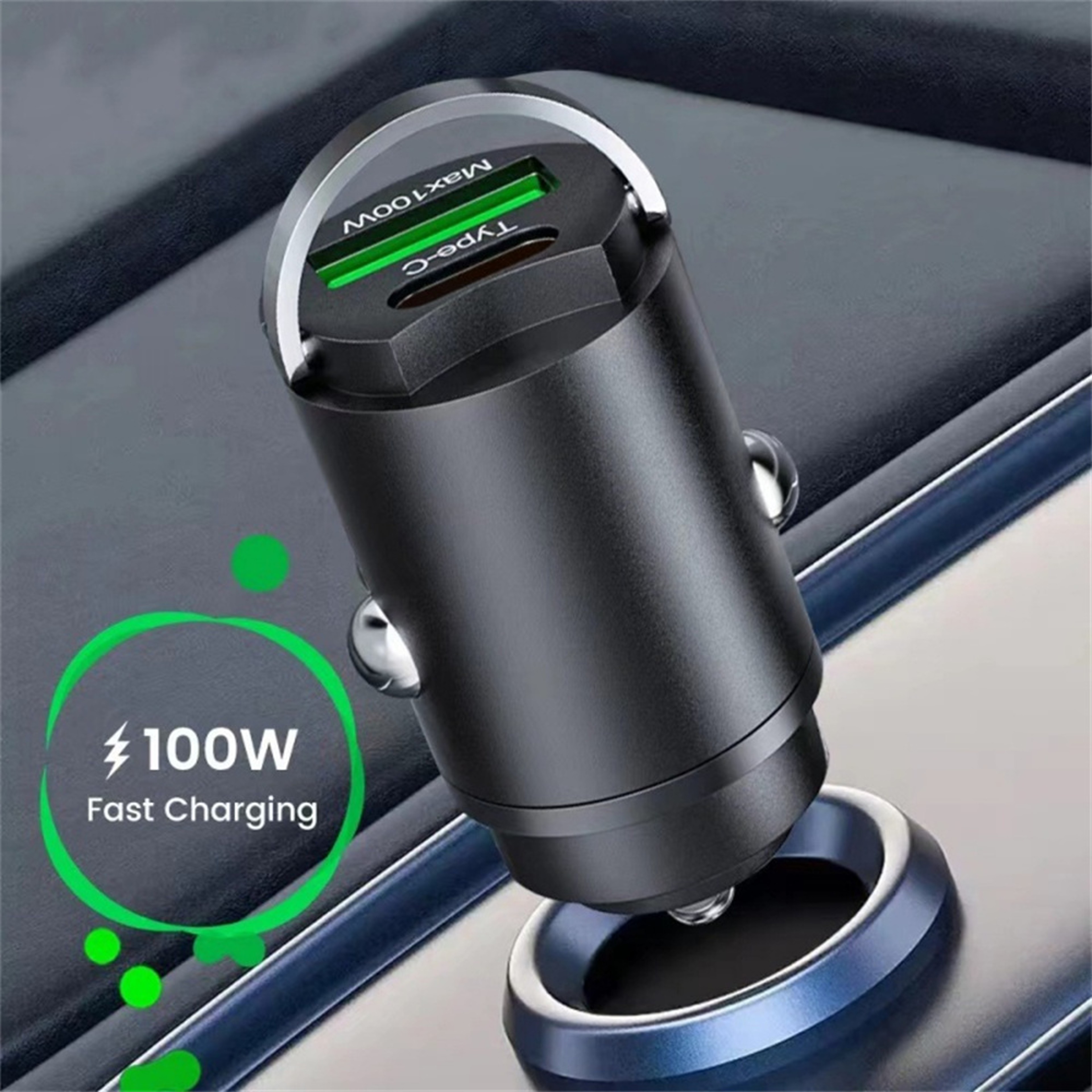 100W USB Car Charger with USB-C and USB-A Fast Charging Ports – view 1