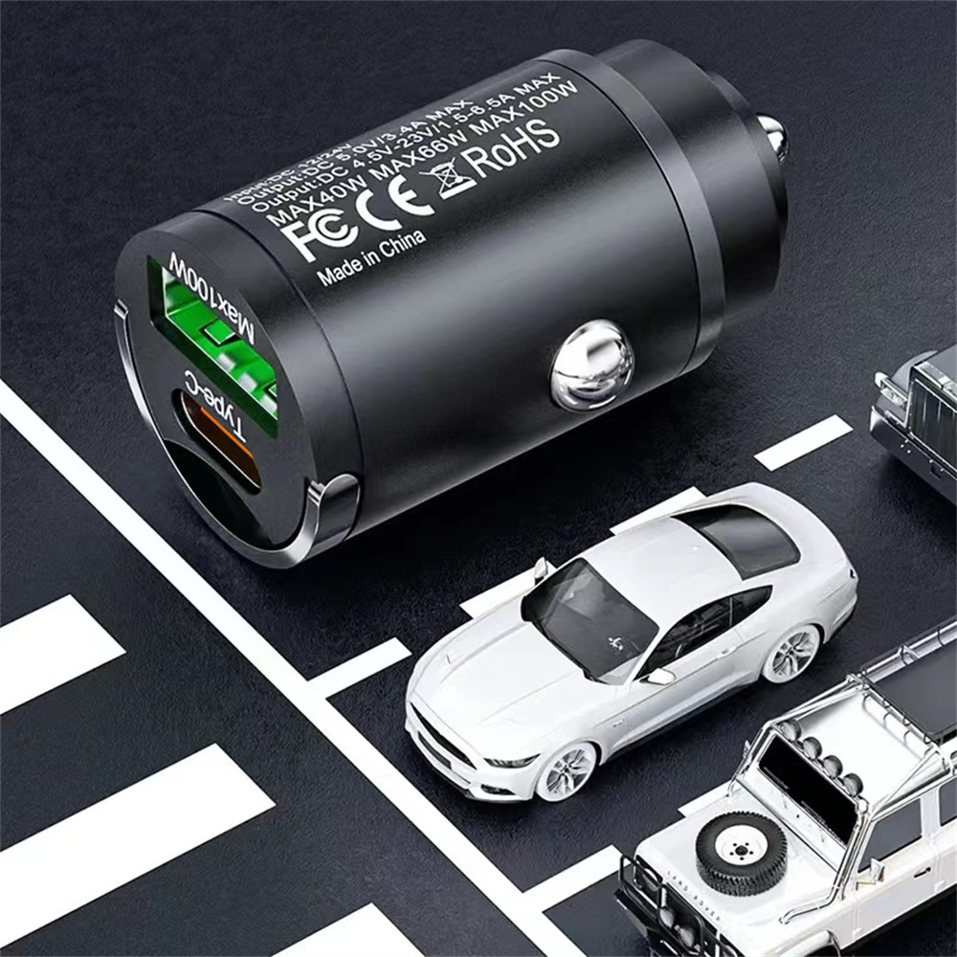 100W USB Car Charger with USB-C and USB-A Fast Charging Ports – view 3