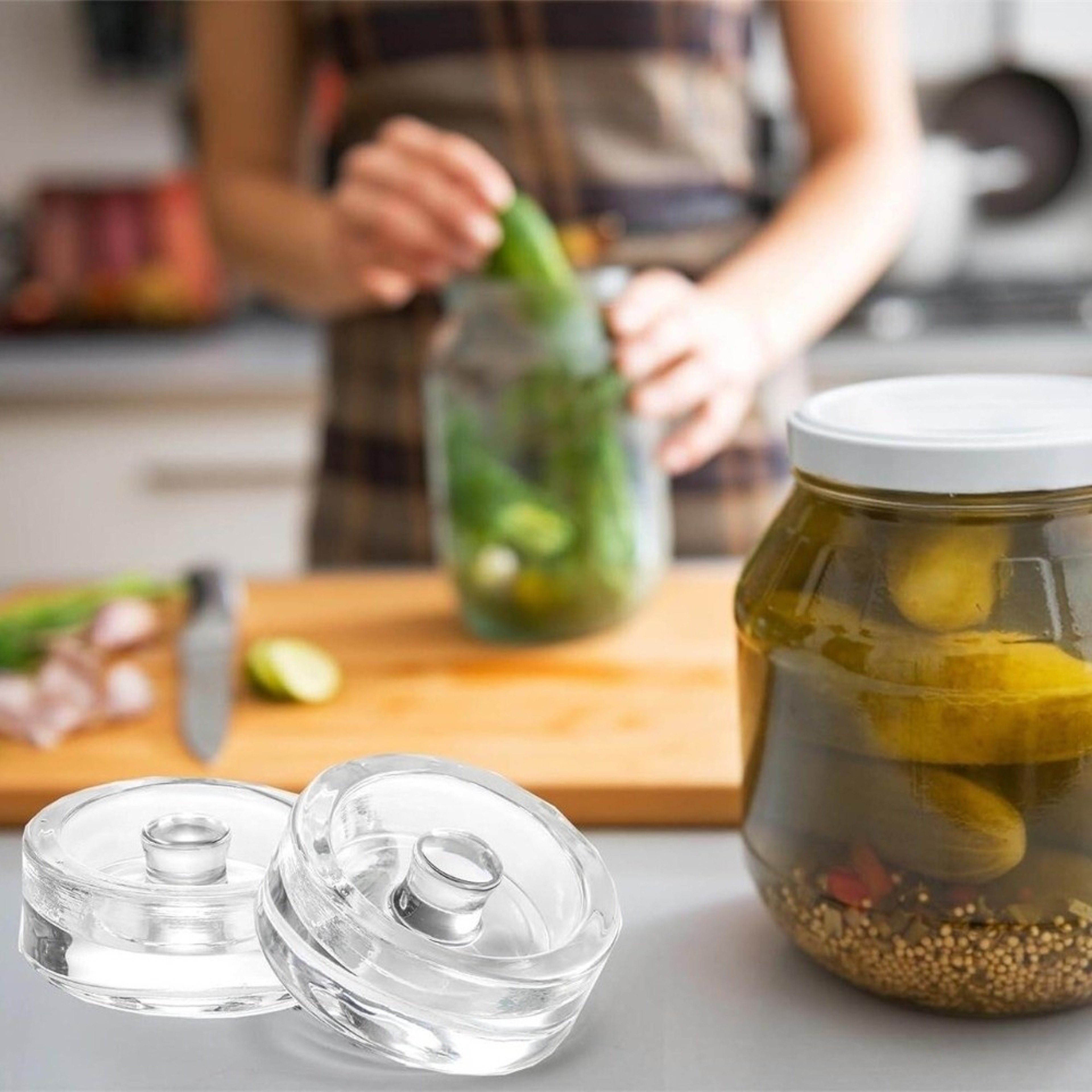 Clear Glass Fermentation Weights with Handles for Wide Mouth Mason Jars – view 5