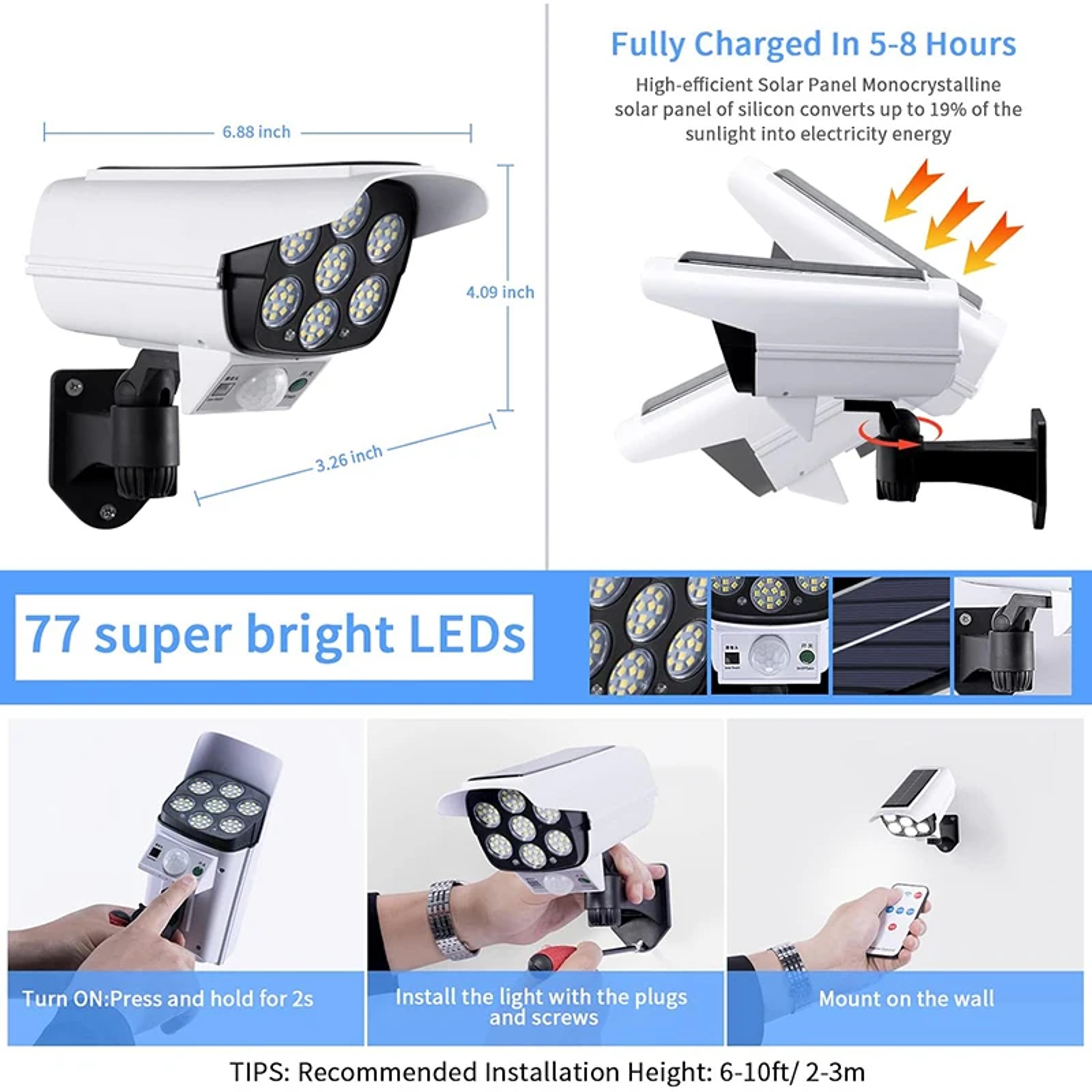77 LED Solar Security Camera Light with Motion Sensor and 3 Lighting Modes – view 5