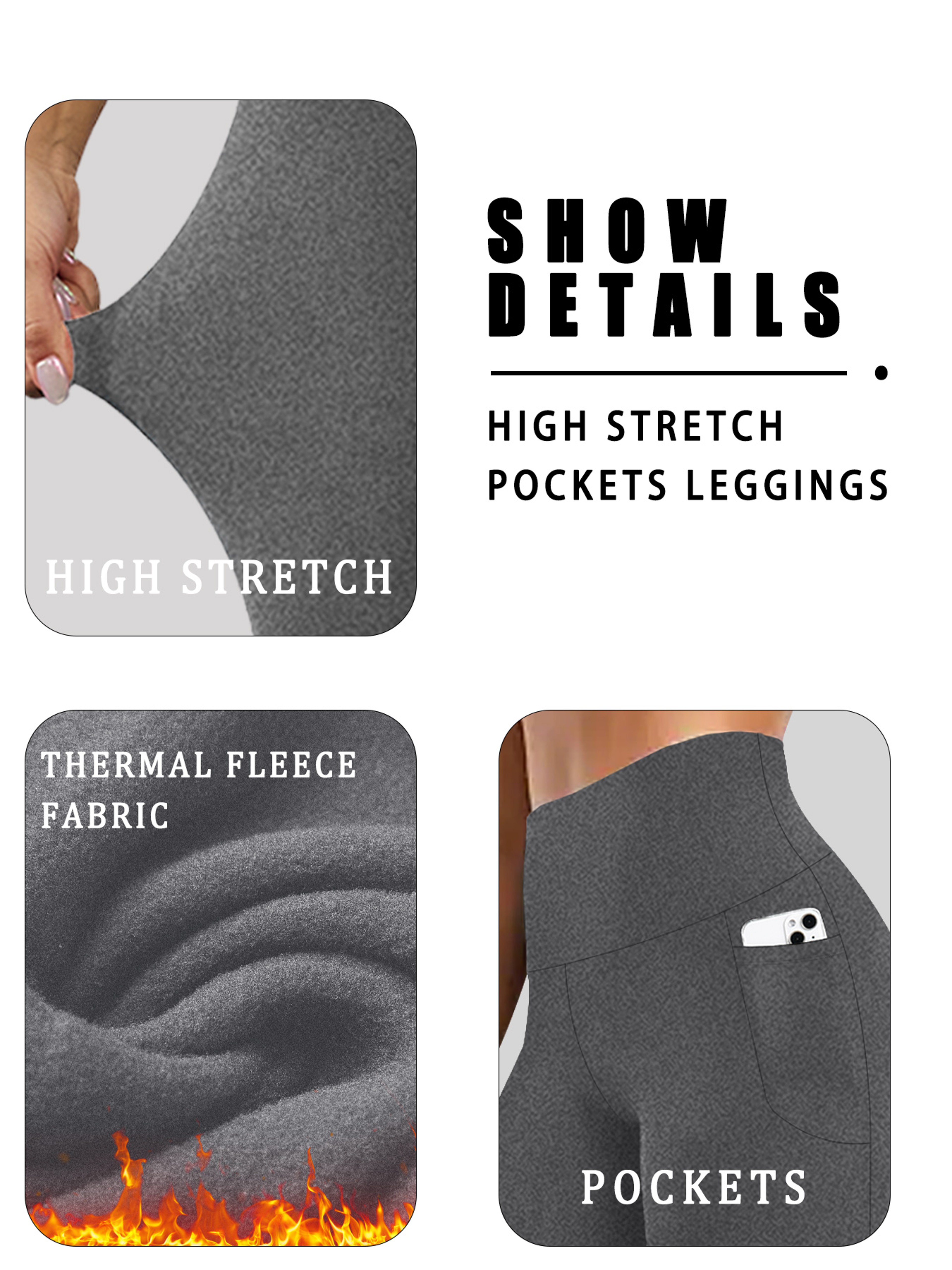 High Waisted Fleece Lined Winter Leggings for Women with Pockets – view 3