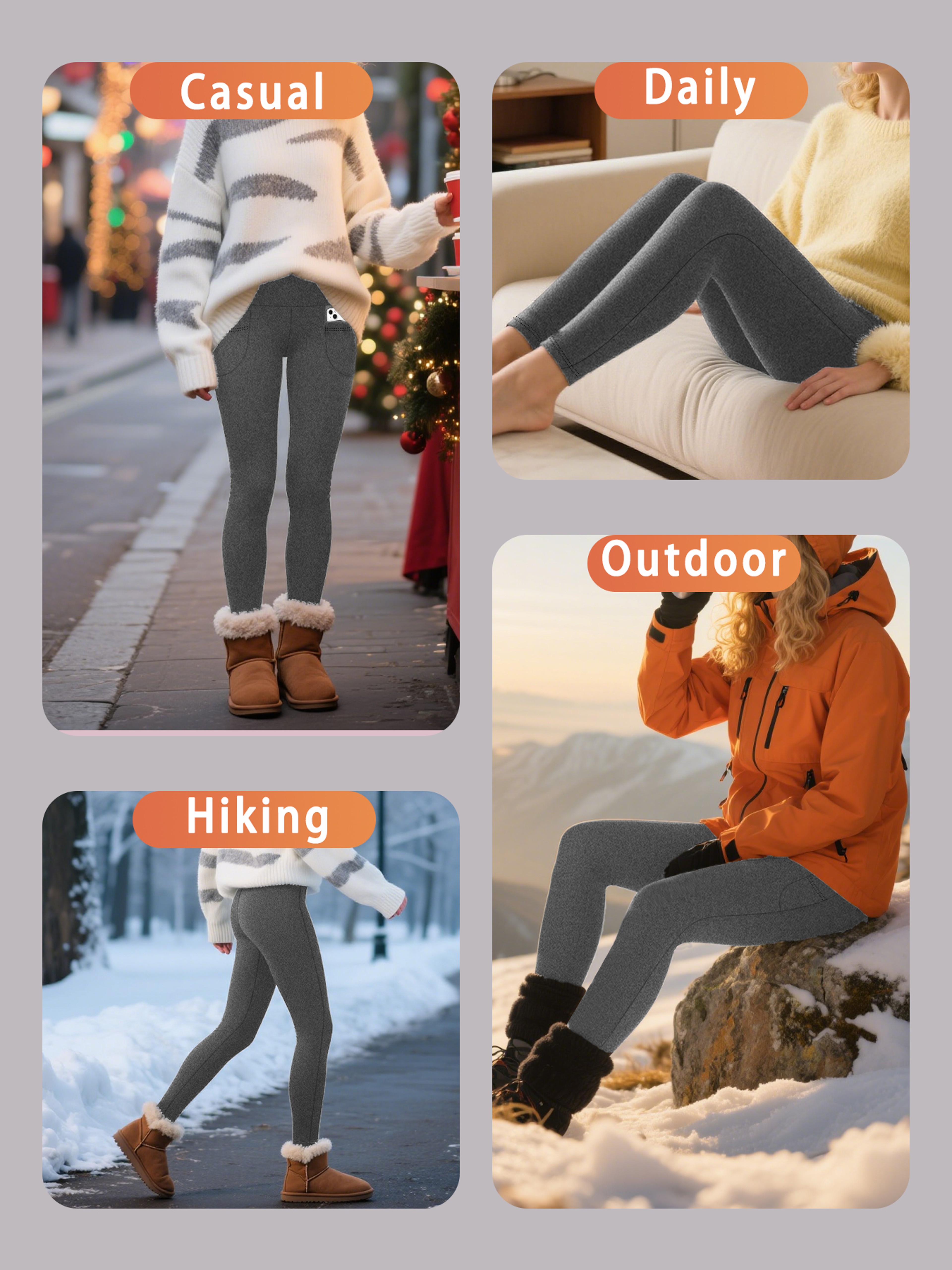 High Waisted Fleece Lined Winter Leggings for Women with Pockets – view 4
