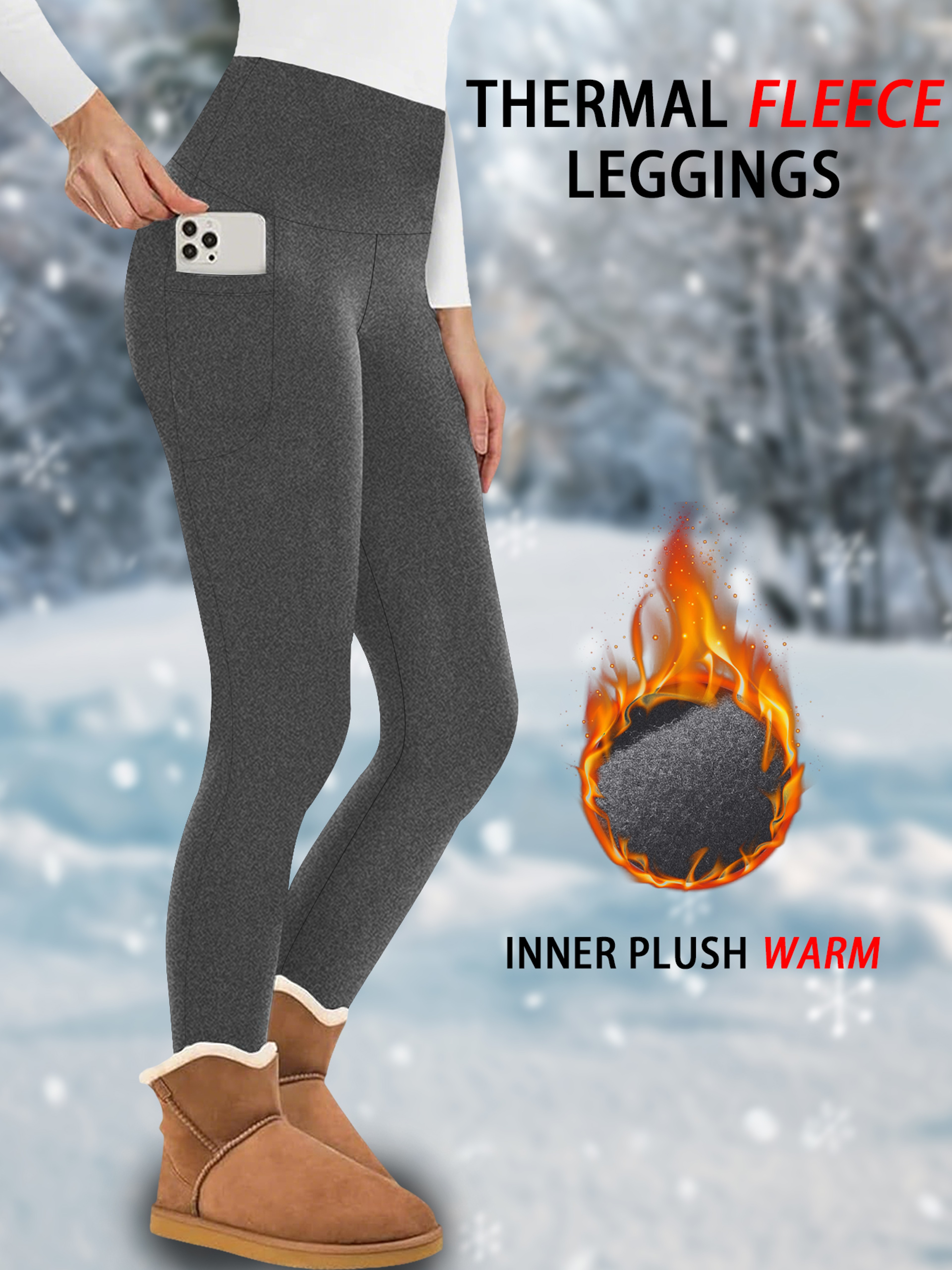 High Waisted Fleece Lined Winter Leggings for Women with Pockets – view 8