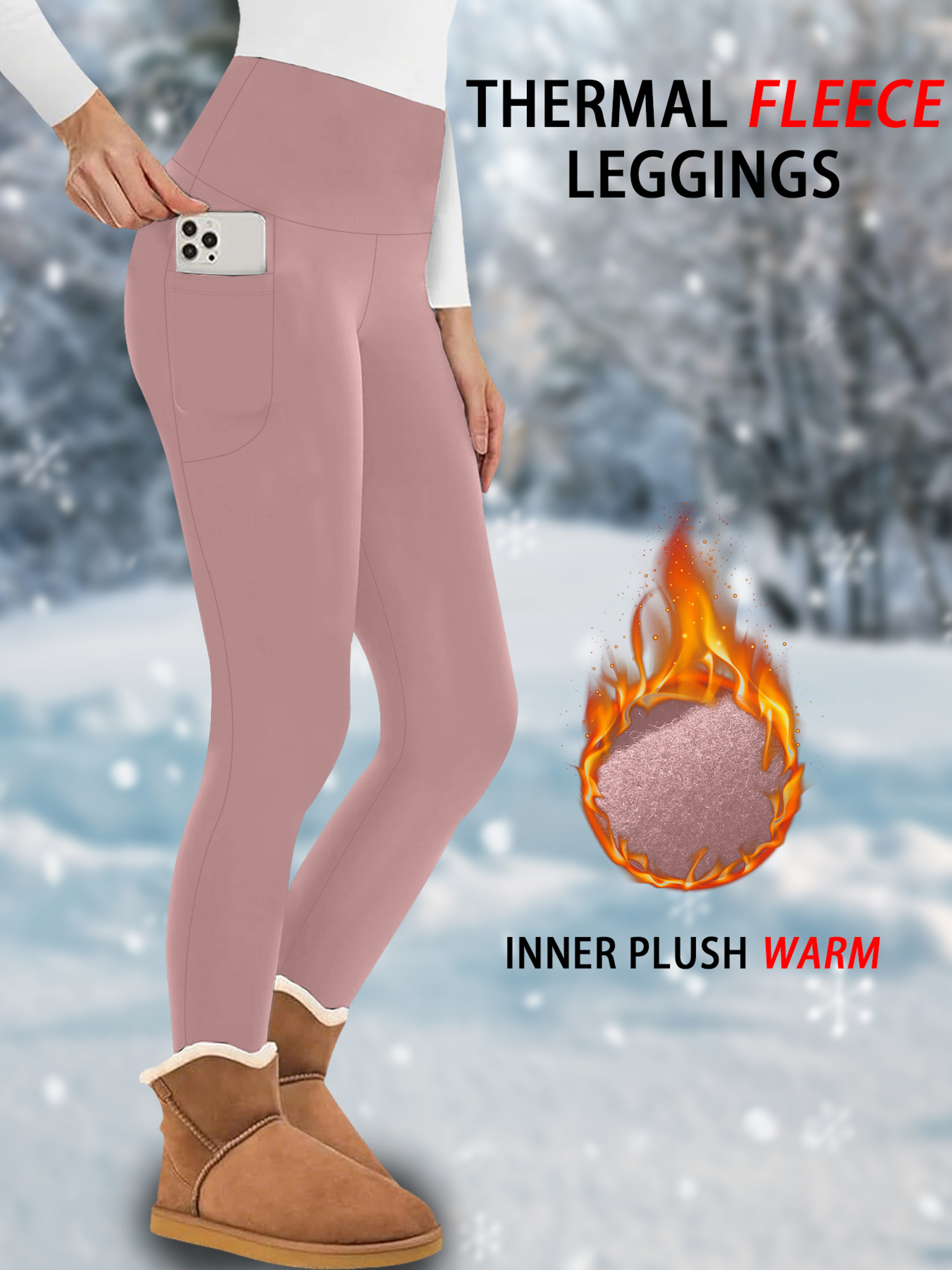 High Waisted Fleece Lined Winter Leggings for Women with Pockets – view 9