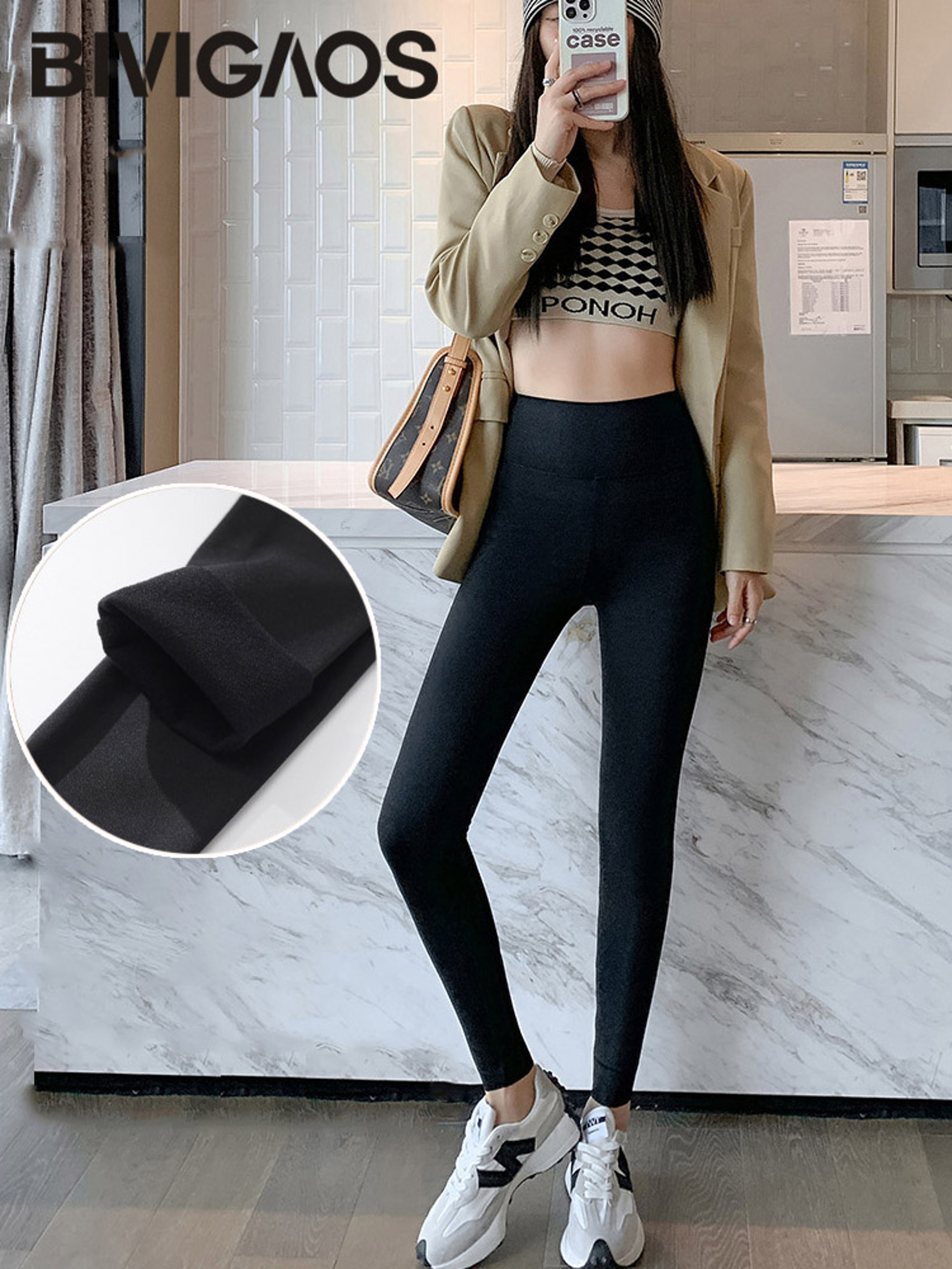 Women's High-Waisted Seamless Brushed Leggings for Fall and Winter – view 8