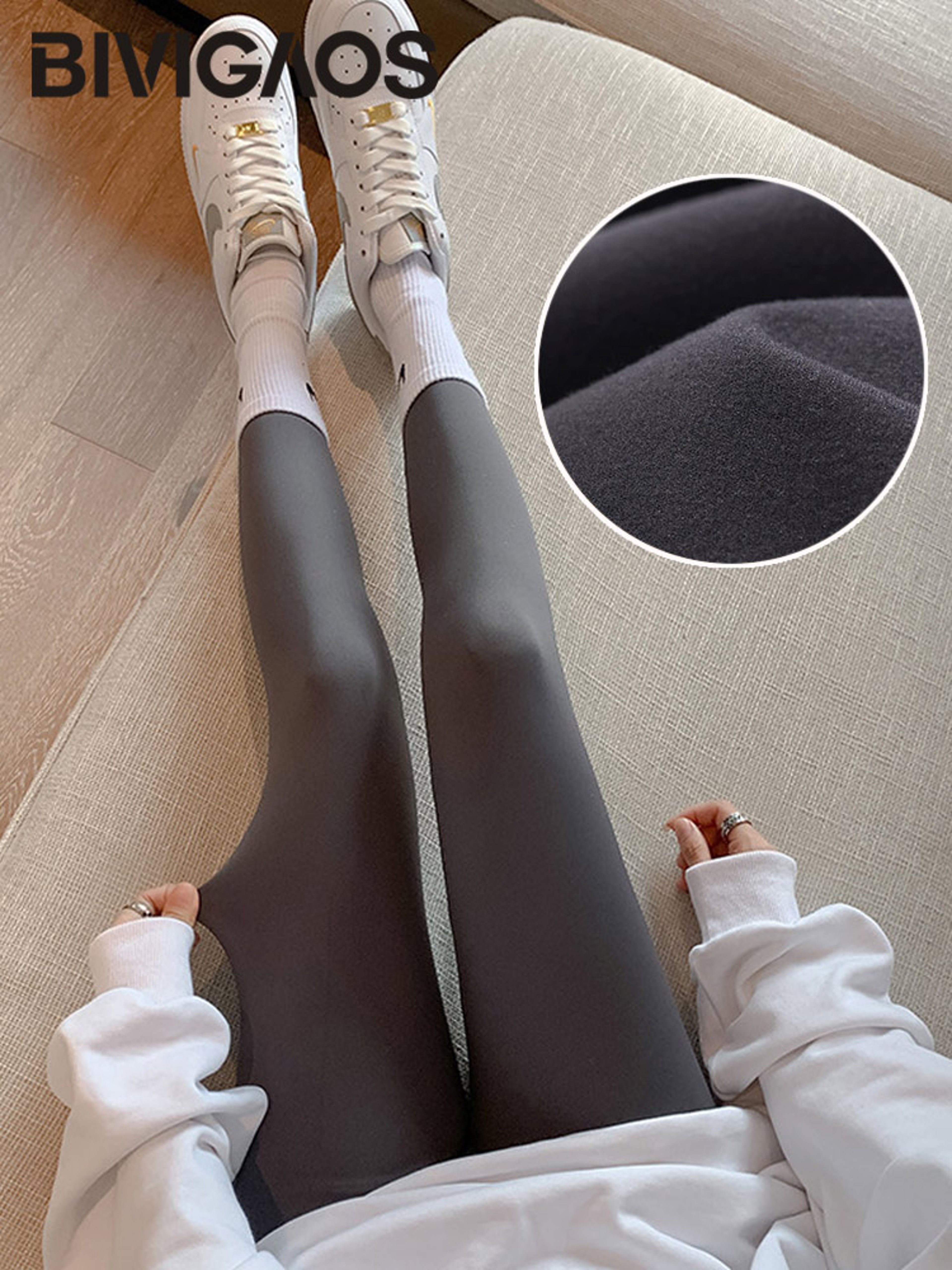 Women's High-Waisted Seamless Brushed Leggings for Fall and Winter – view 9
