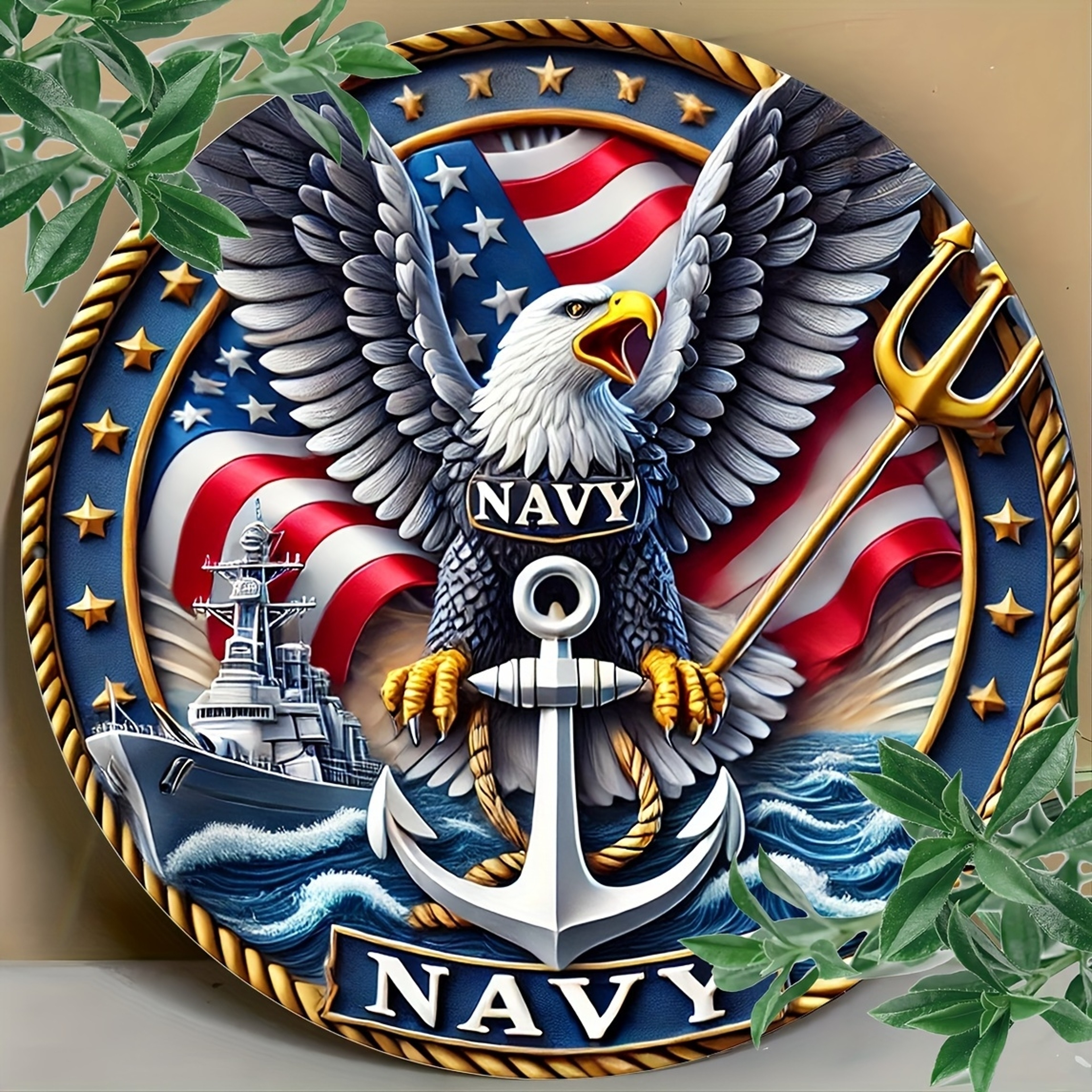 Retro Eagle Naval Emblem Wooden Patriotic Decoration – view 1