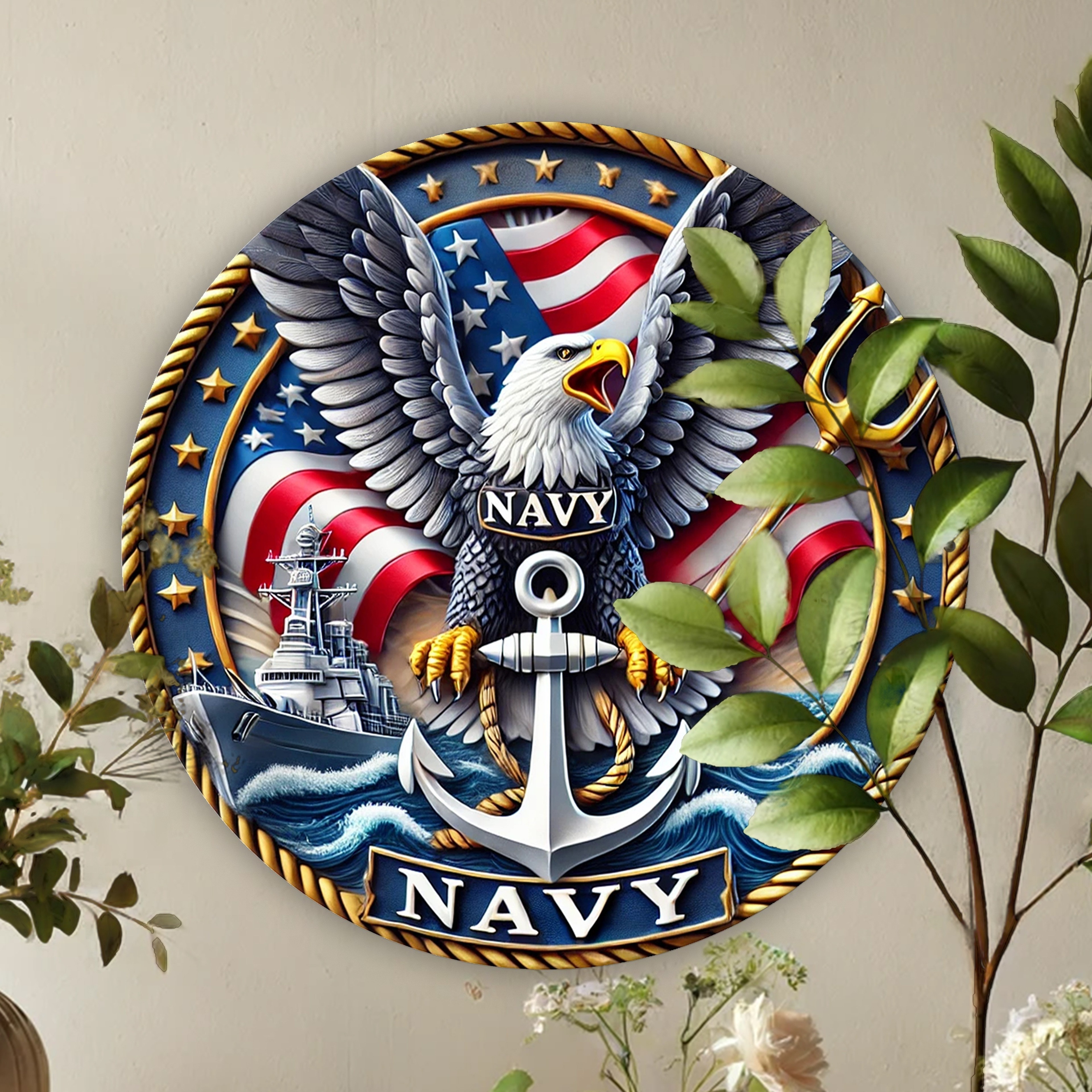 Retro Eagle Naval Emblem Wooden Patriotic Decoration – view 4