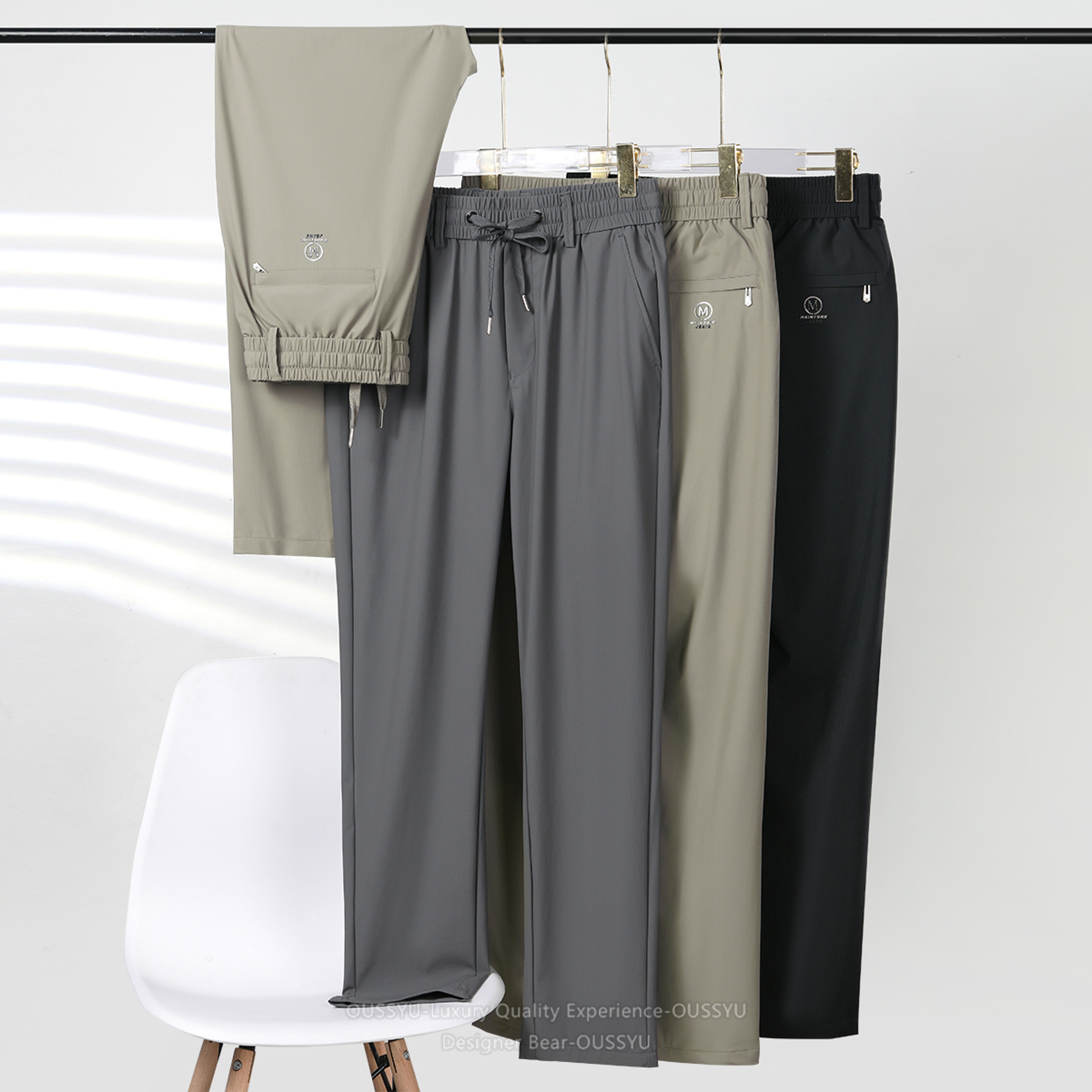 Men's Four-Way Stretch Casual Pants with Elastic Waist and Slim Straight Fit – view 2