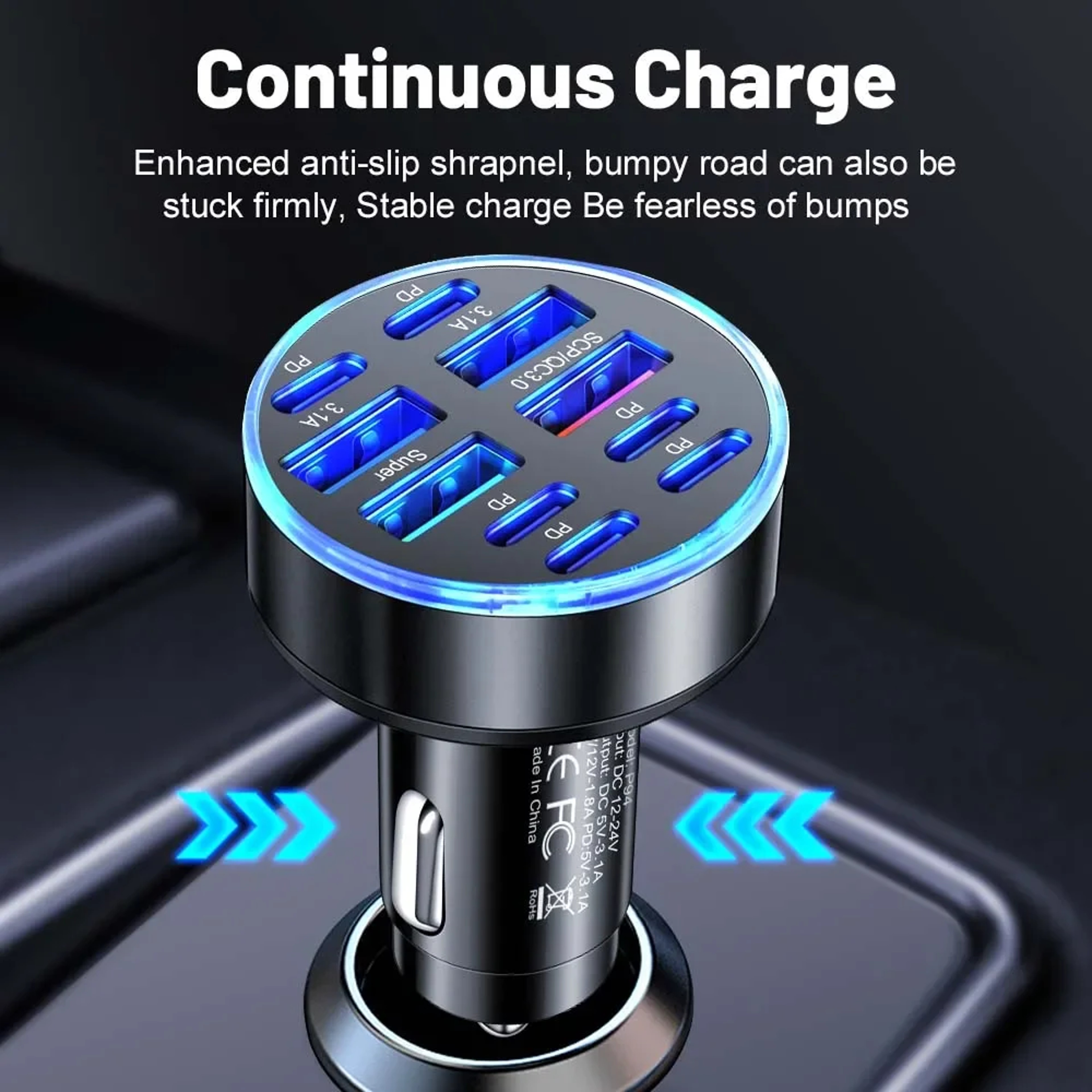 350W 10Port USB C Car Charger With PD And QC30 Fast Charging 3