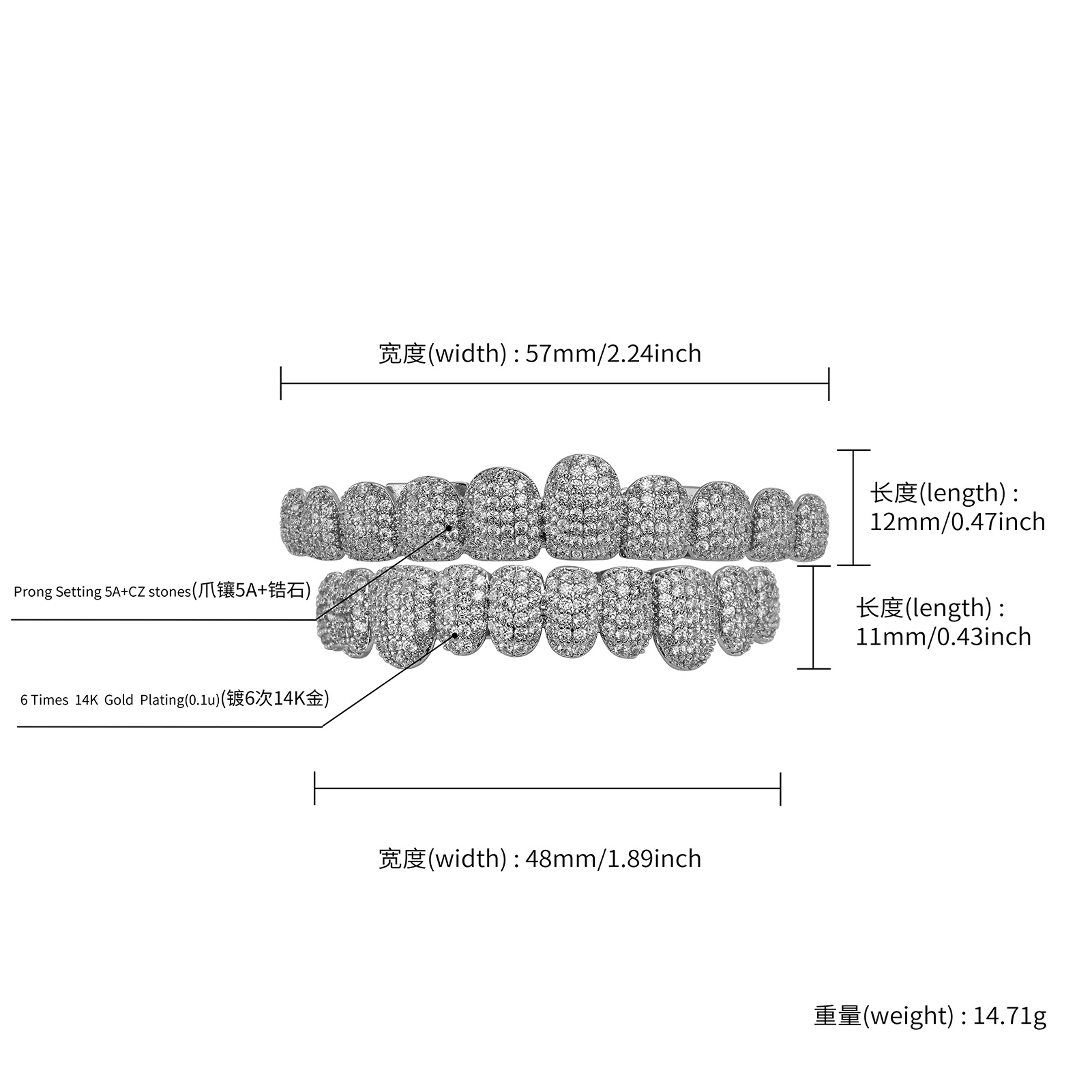 Iced Out 10 Top and 10 Bottom Gold Plated CZ Teeth Grillz – view 6