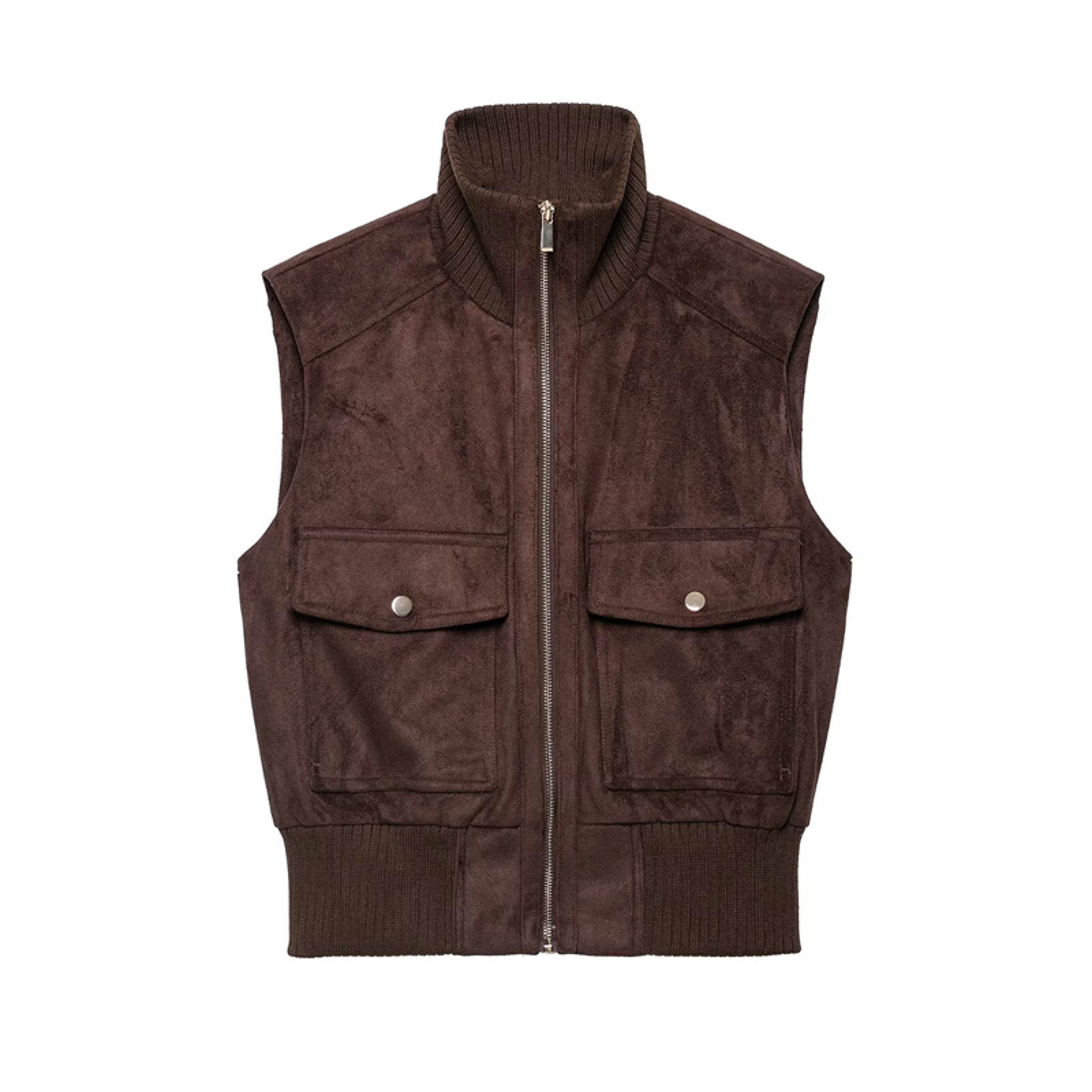 Women's Suede-Texture Zip-Up Vest with Stand Collar and Pockets – view 7