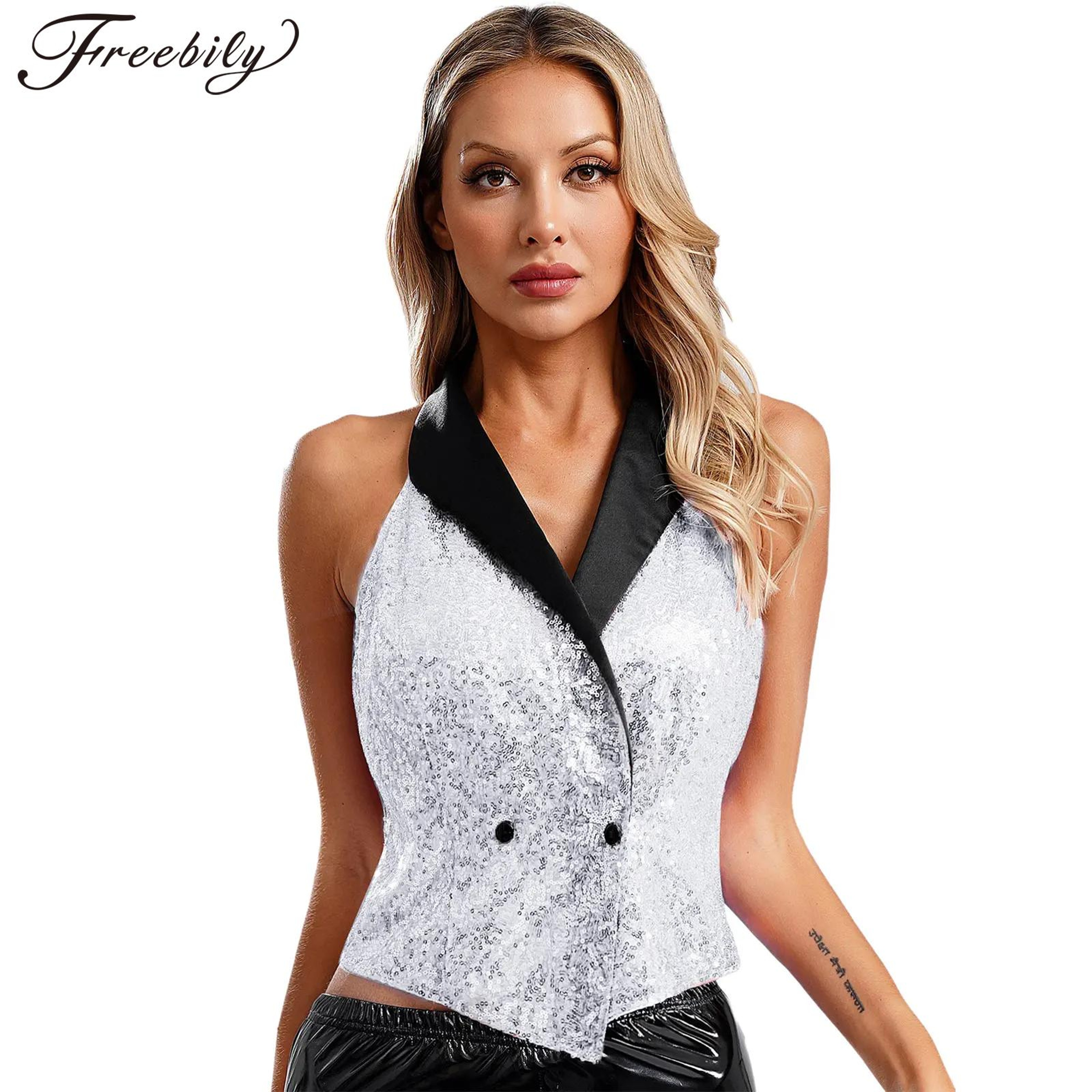 Women's Sequin V-Neck Sleeveless Vest for Parties and Music Festivals – view 1