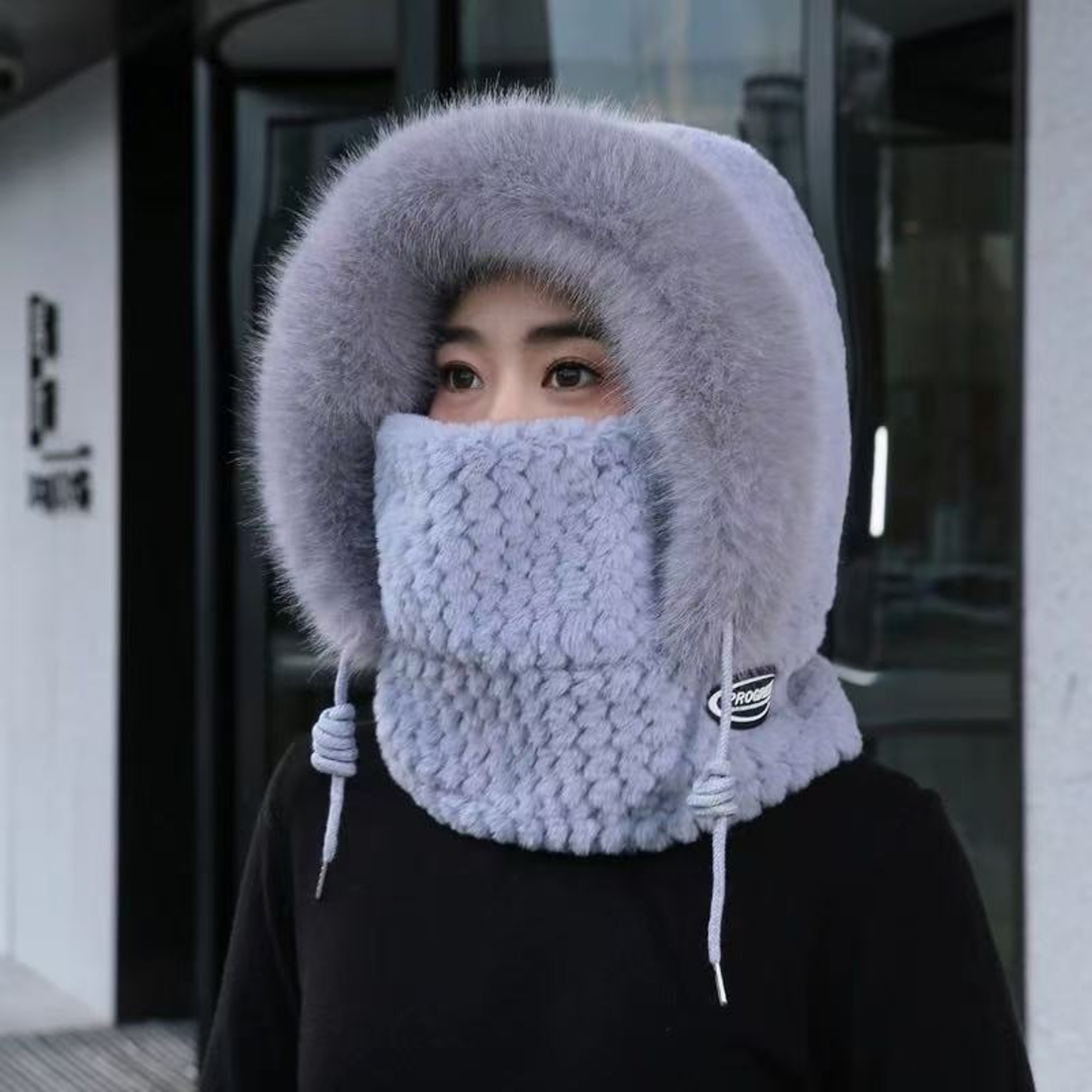 Womens Thermal Plush Hood Hat Scarf And Face Mask For Winter Outdoor Wear 1