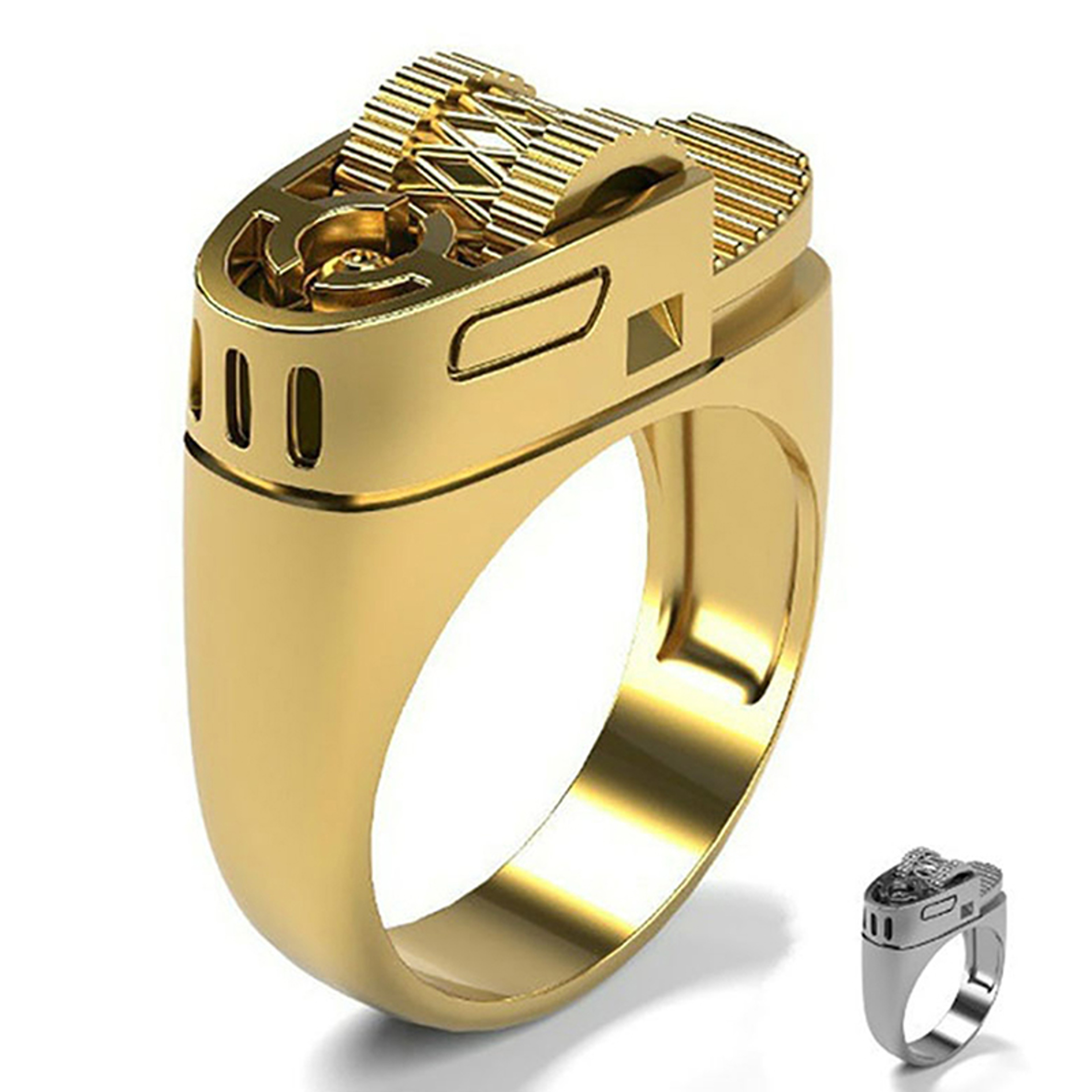 Vintage Lighter Ring Unisex Punk Hip Hop Jewelry In Gold Or Silver Color 0