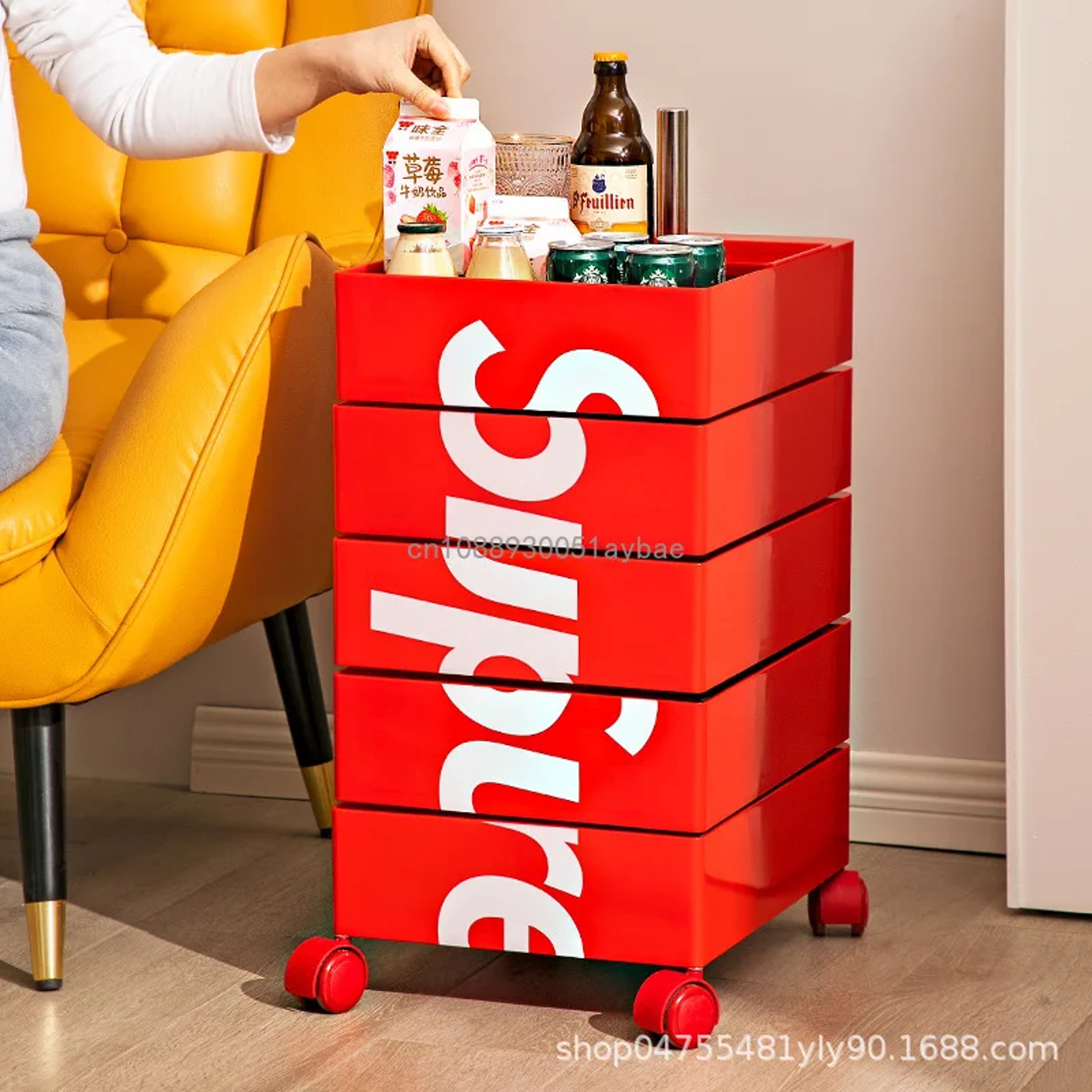 Rotating Bedside Nightstand with Drawers and Rolling Base – view 1