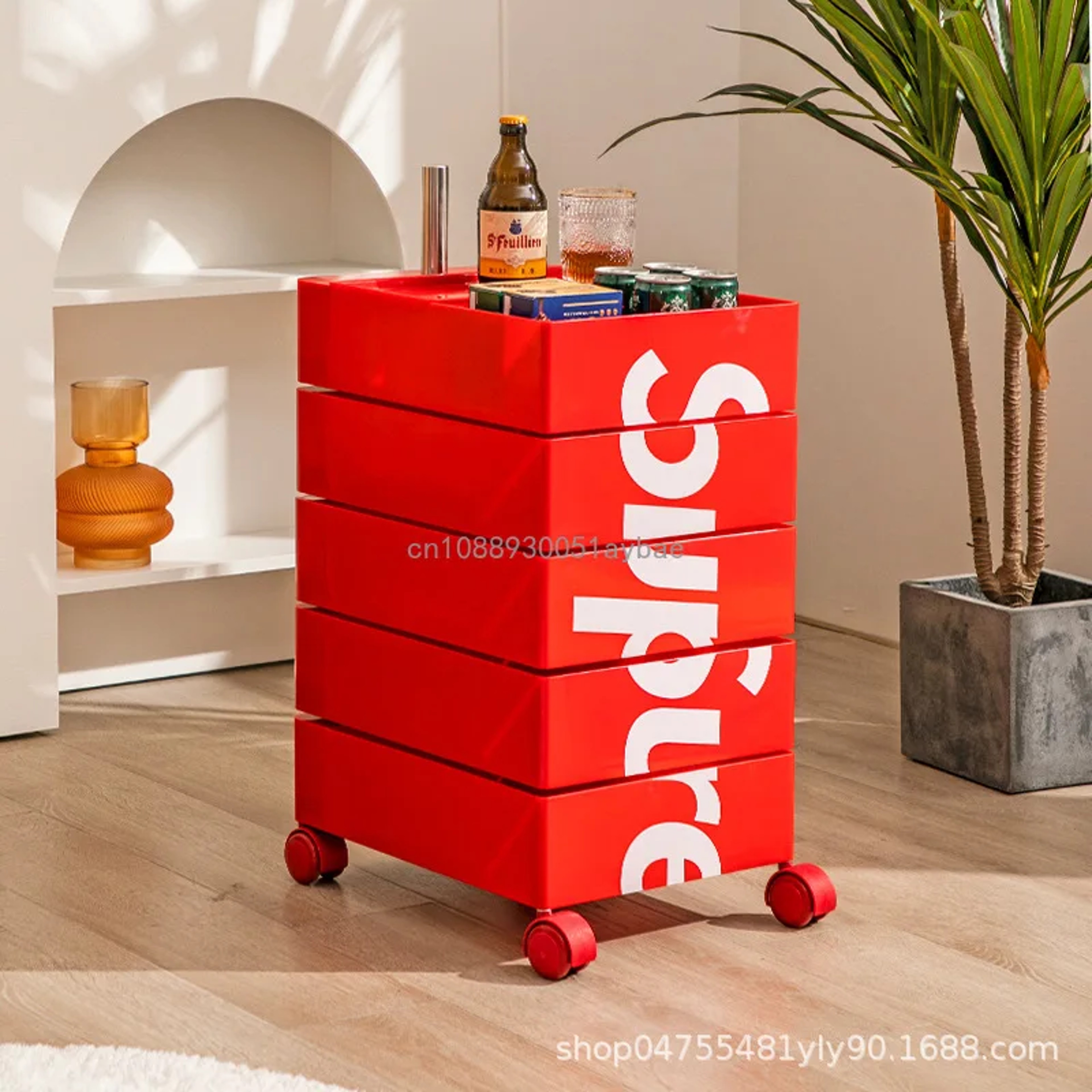 Rotating Bedside Nightstand with Drawers and Rolling Base – view 2