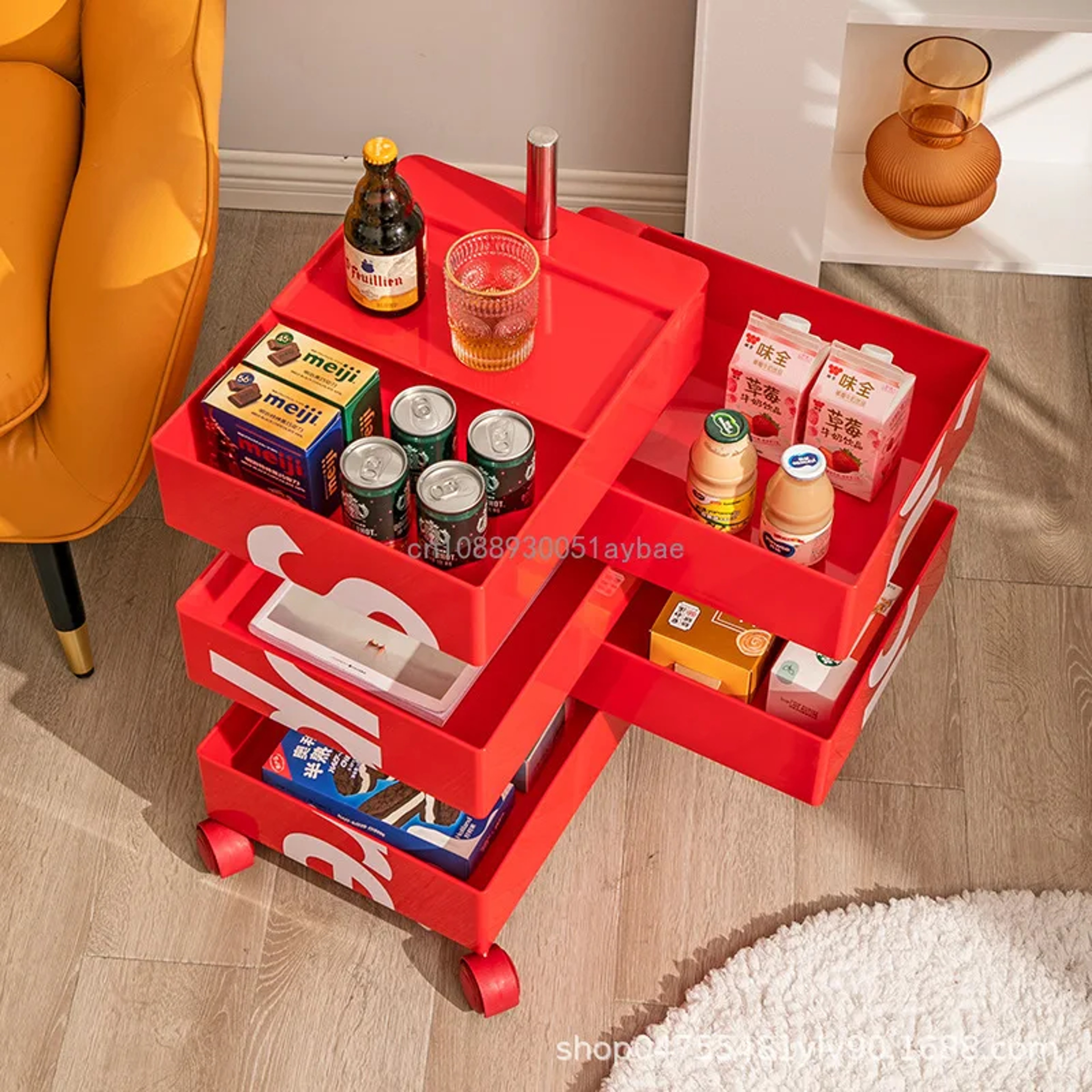 Rotating Bedside Nightstand with Drawers and Rolling Base – view 4