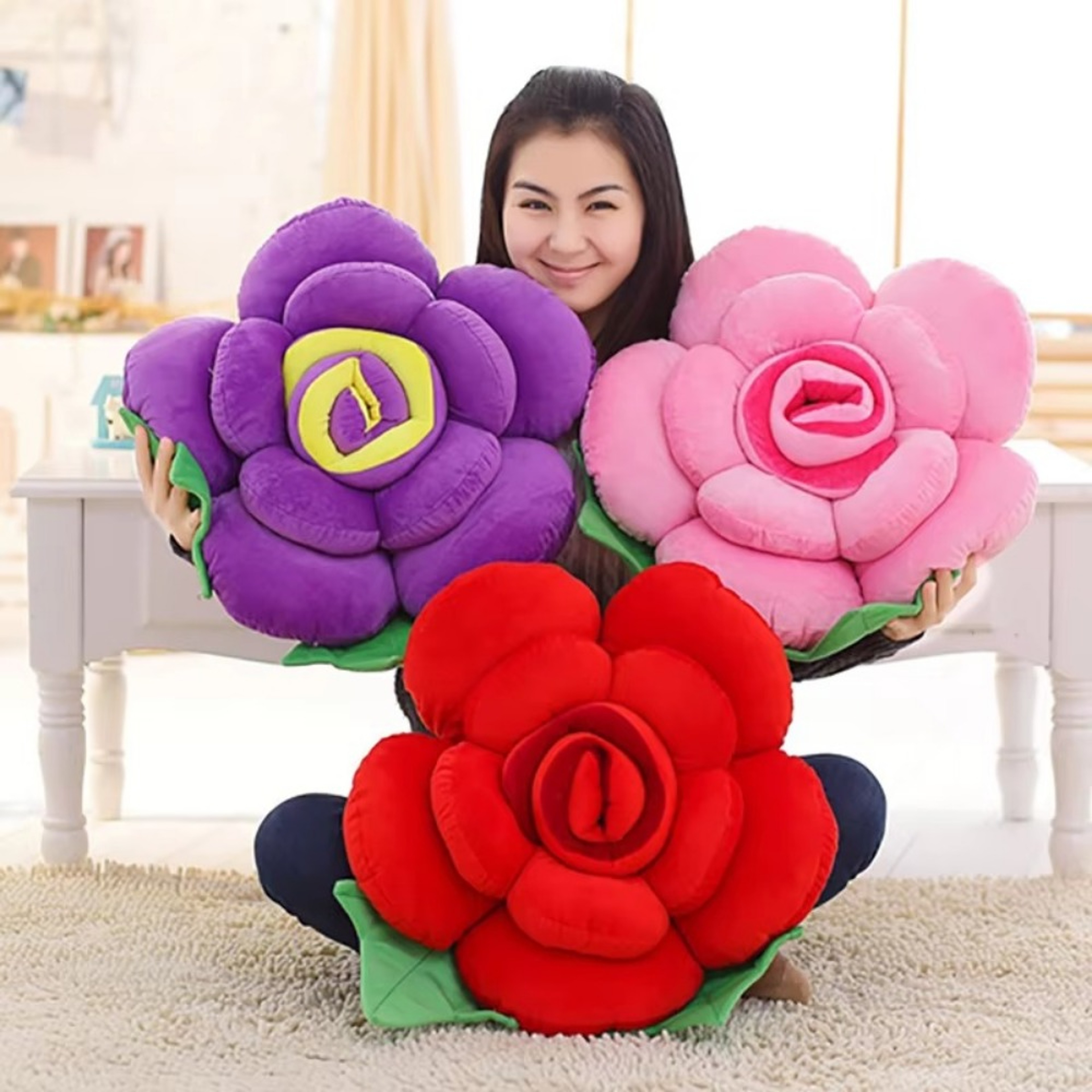 Plush Rose Shaped Pillow Colorful Flower Cushion For Sofa And Car Decor 3