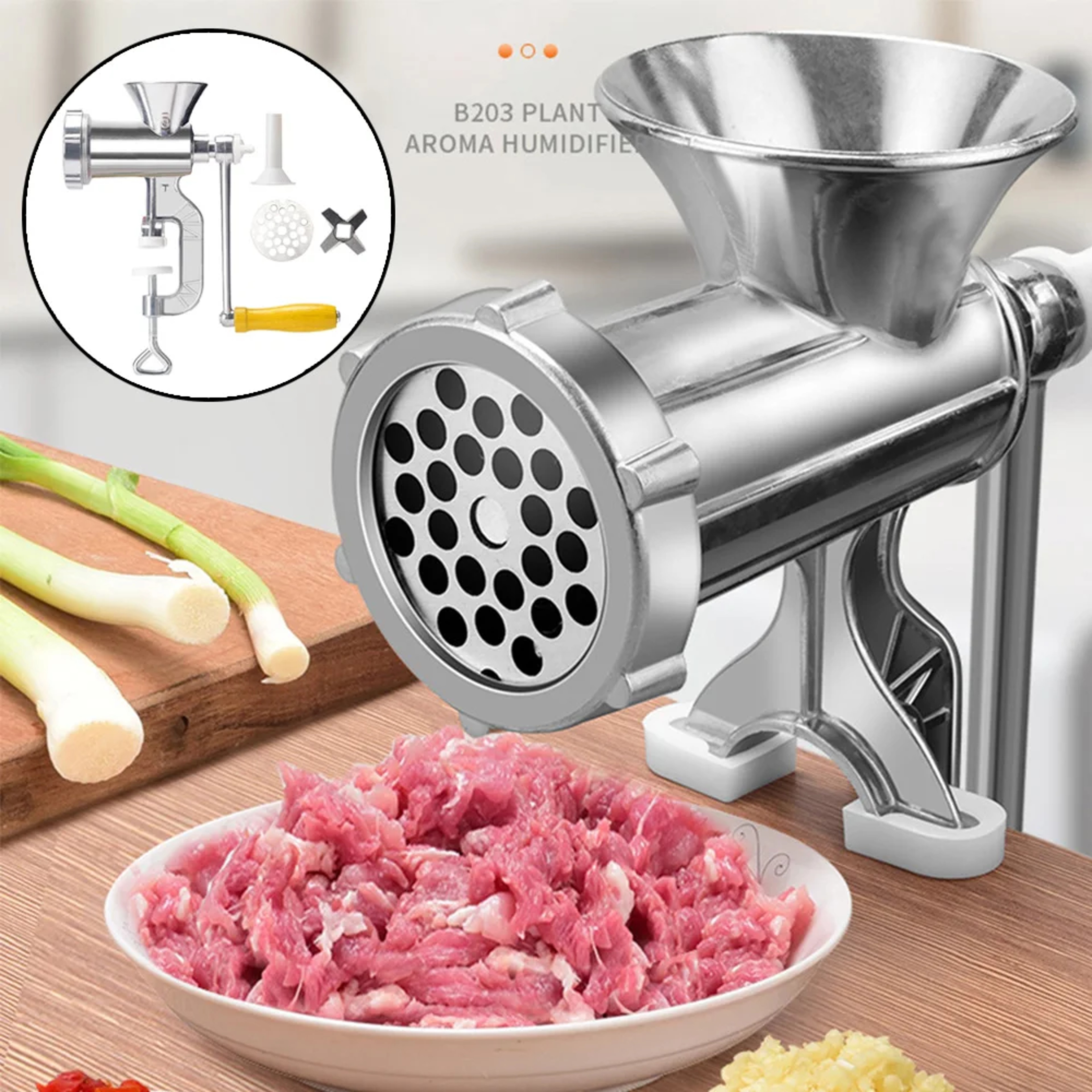 Manual Meat Grinder with Stainless Steel Finish and Hand Crank – view 1
