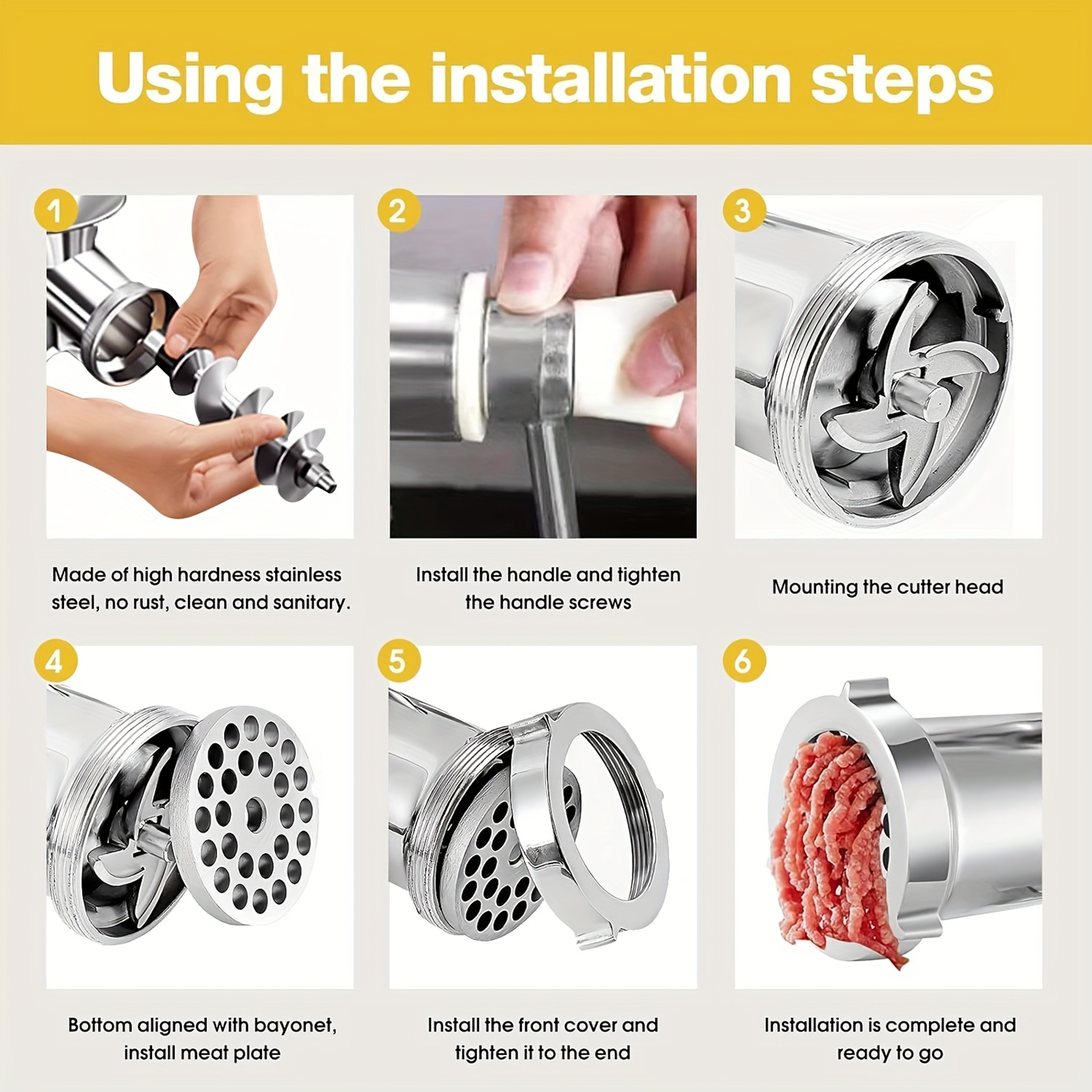 Manual Meat Grinder with Stainless Steel Finish and Hand Crank – view 5