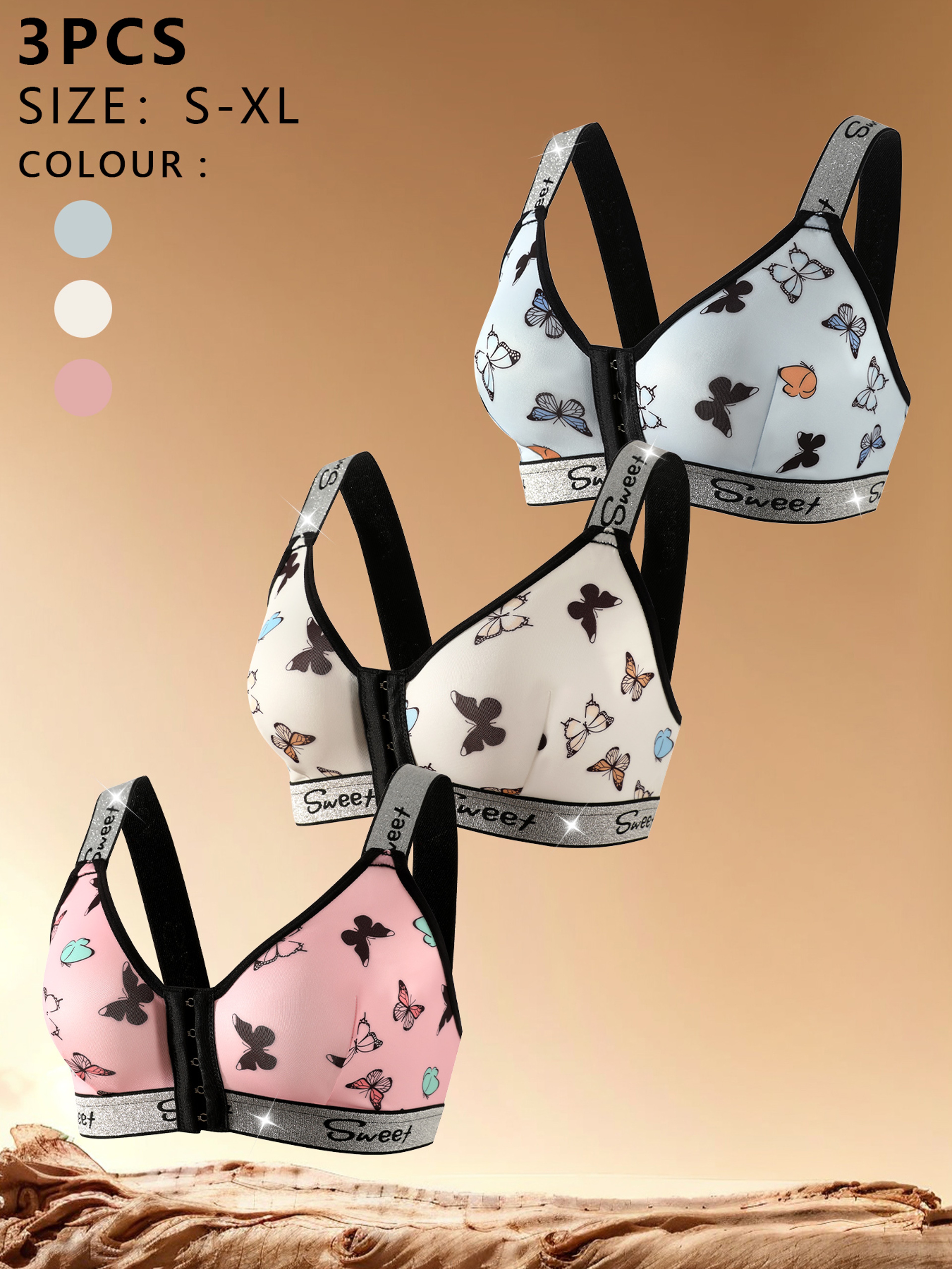 3-Piece Women's Front Closure Wireless Bra Set with Unlined Cups – view 4