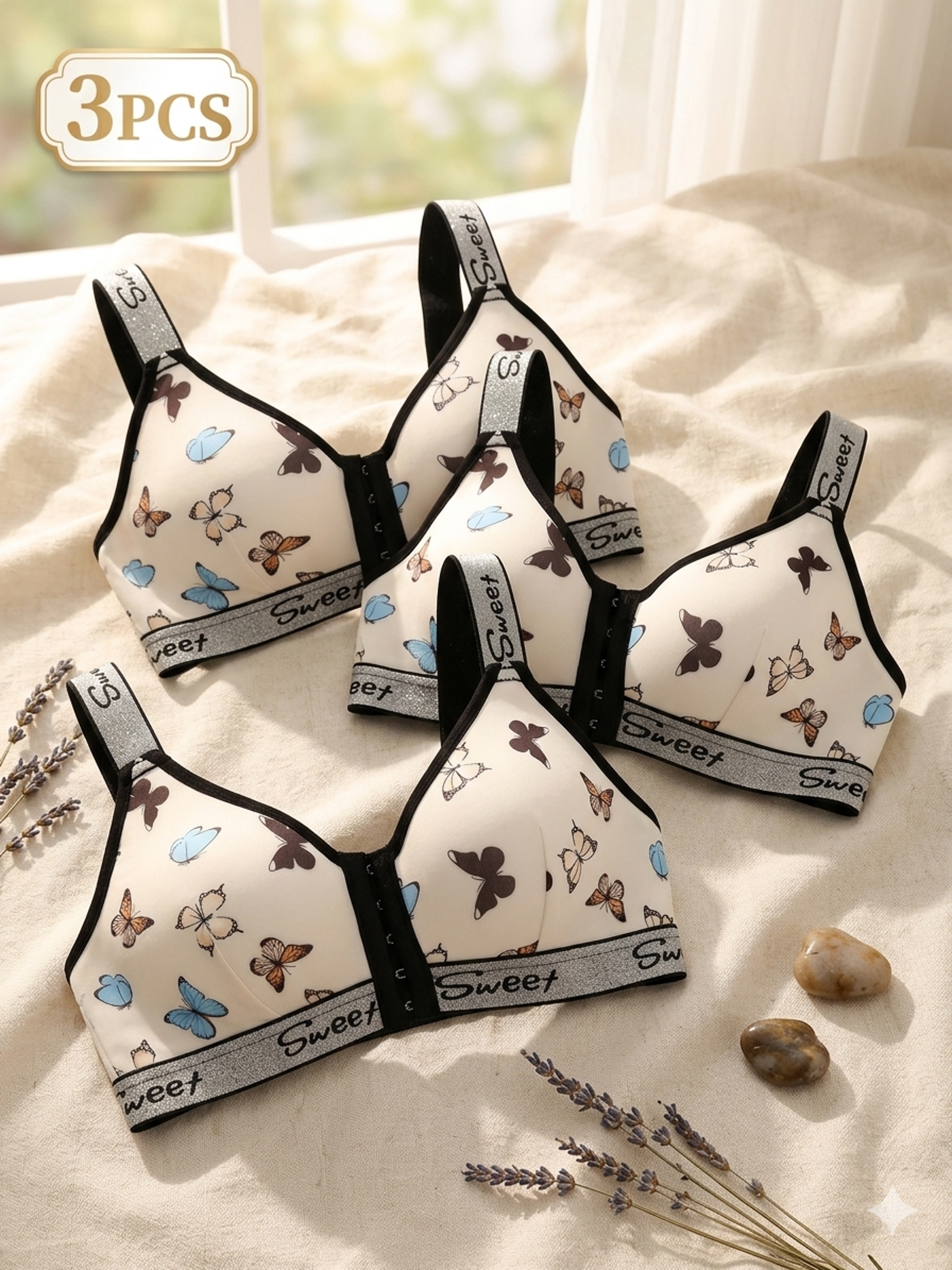 3-Piece Women's Front Closure Wireless Bra Set with Unlined Cups – view 7