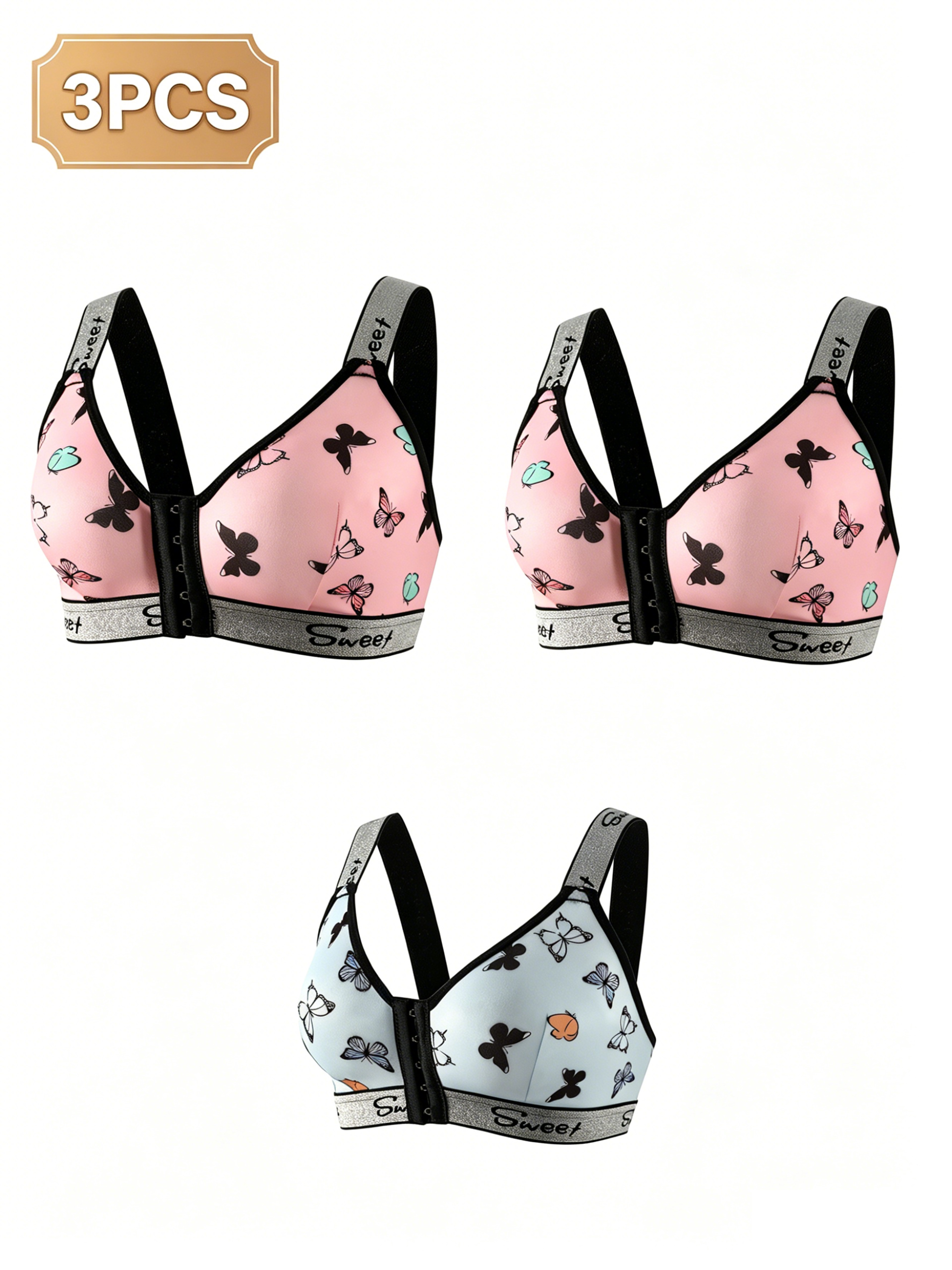 3-Piece Women's Front Closure Wireless Bra Set with Unlined Cups – view 8