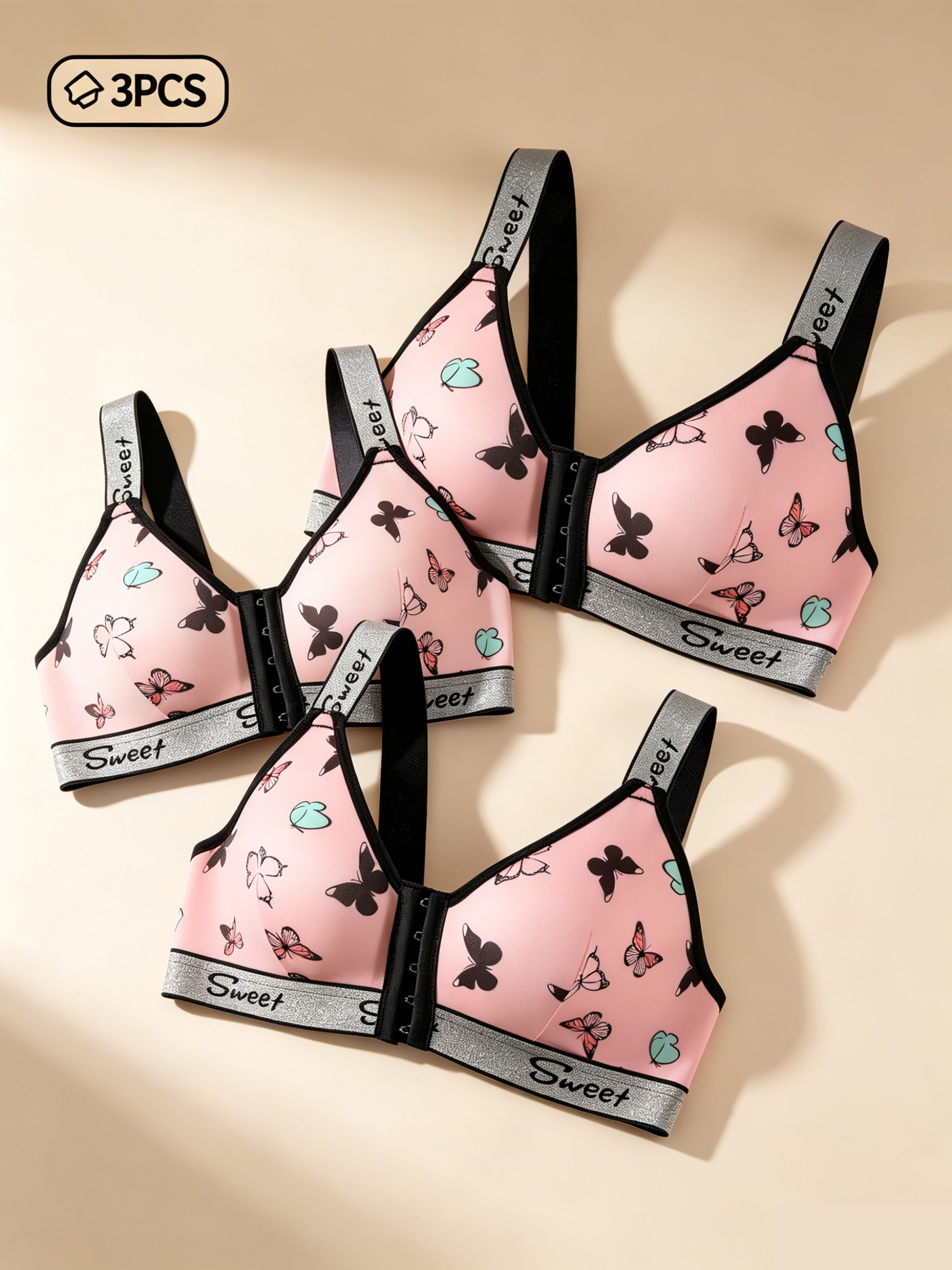 3-Piece Women's Front Closure Wireless Bra Set with Unlined Cups – view 13