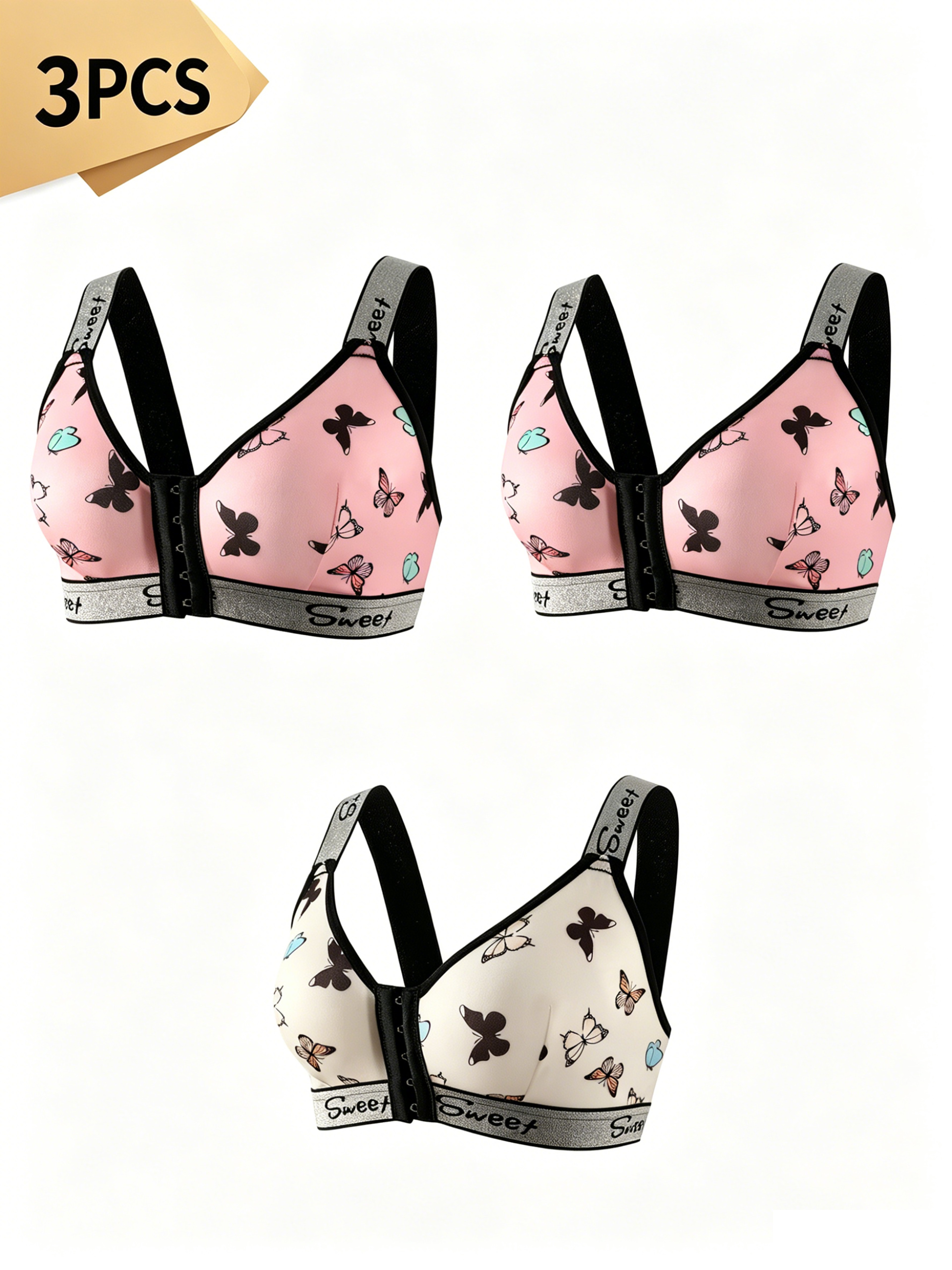 3-Piece Women's Front Closure Wireless Bra Set with Unlined Cups – view 16