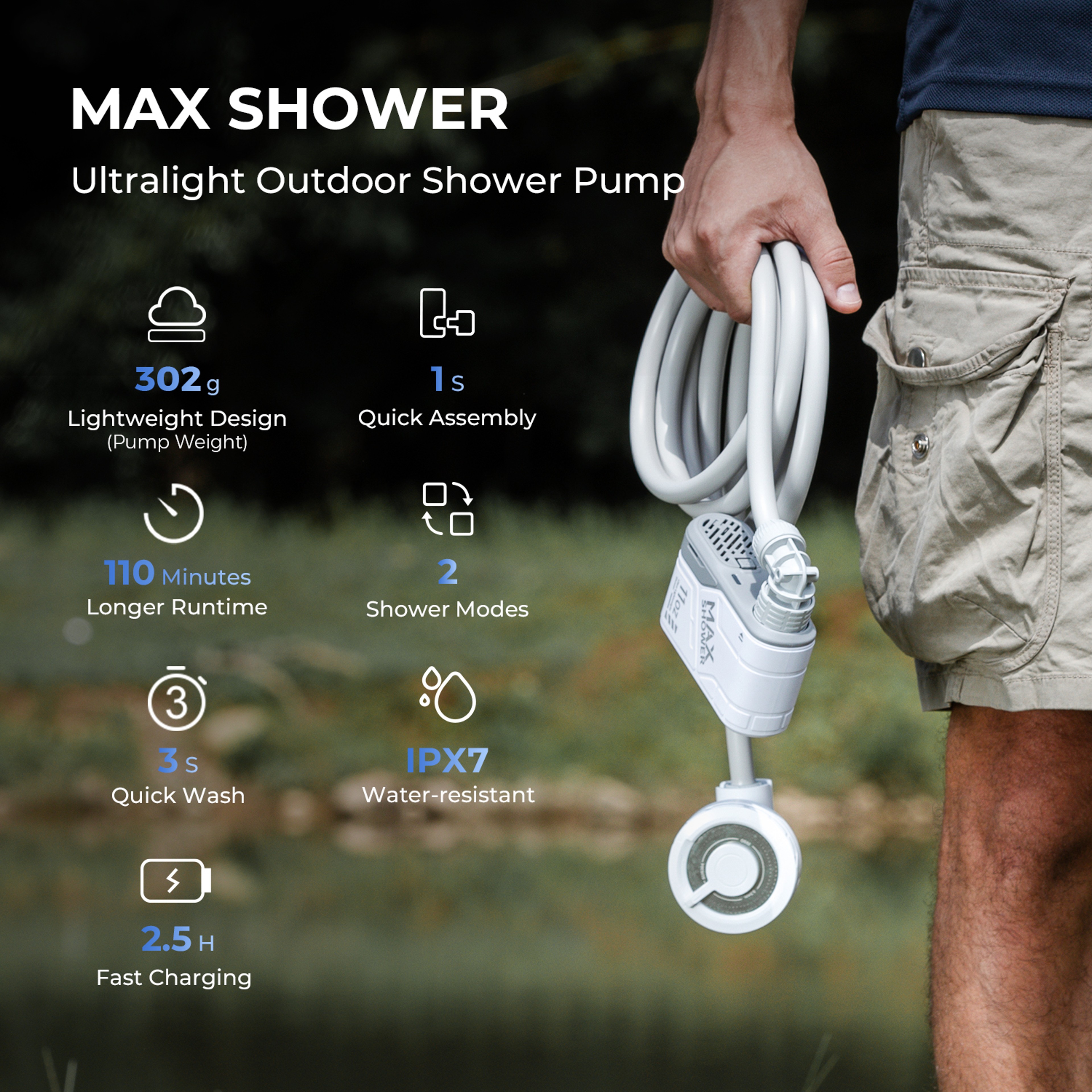 Portable Electric Camping Shower Pump with IPX7 Waterproof Design and Dual Flow Modes – view 2