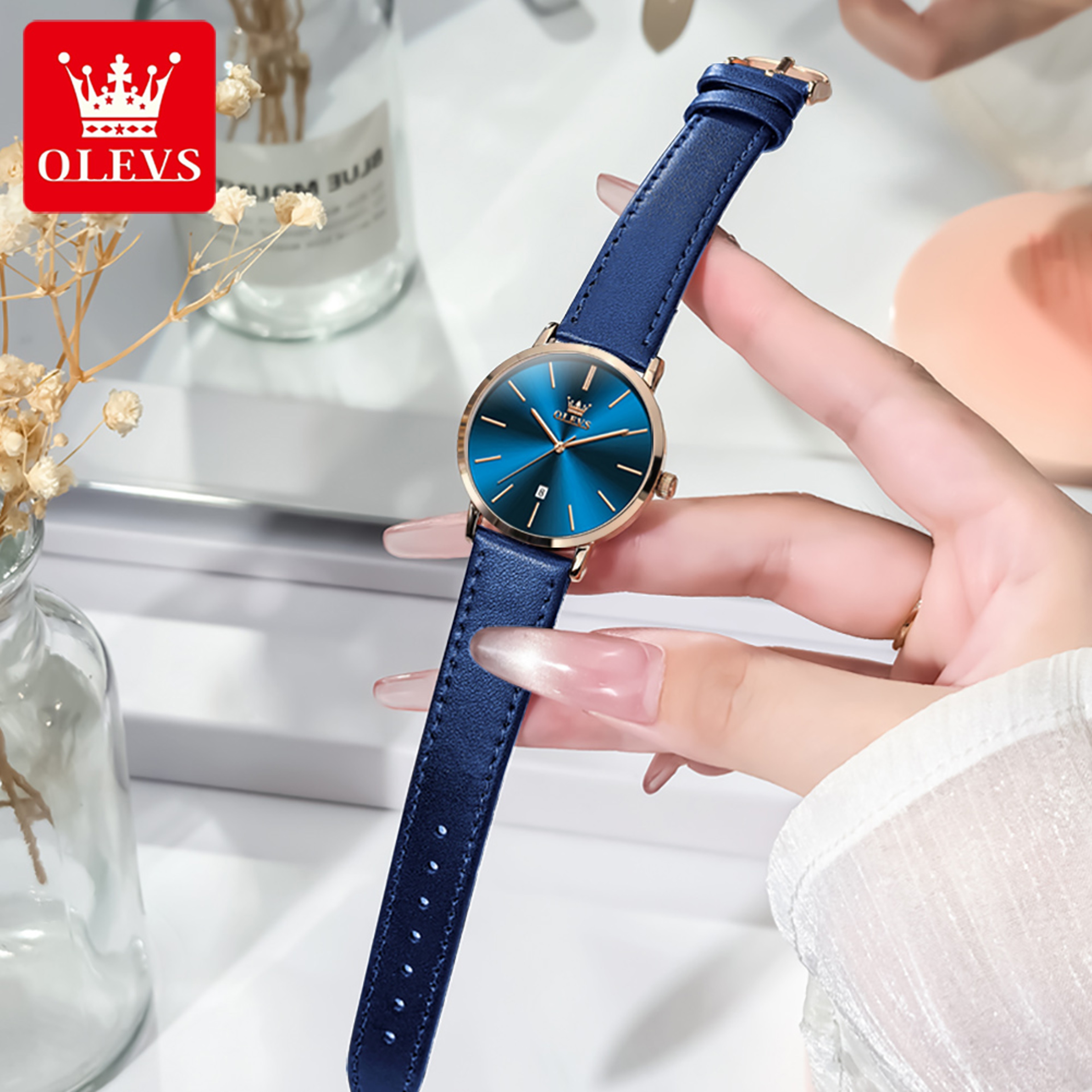 Women's Ultra Thin Waterproof Quartz Watch with Leather Strap – view 3